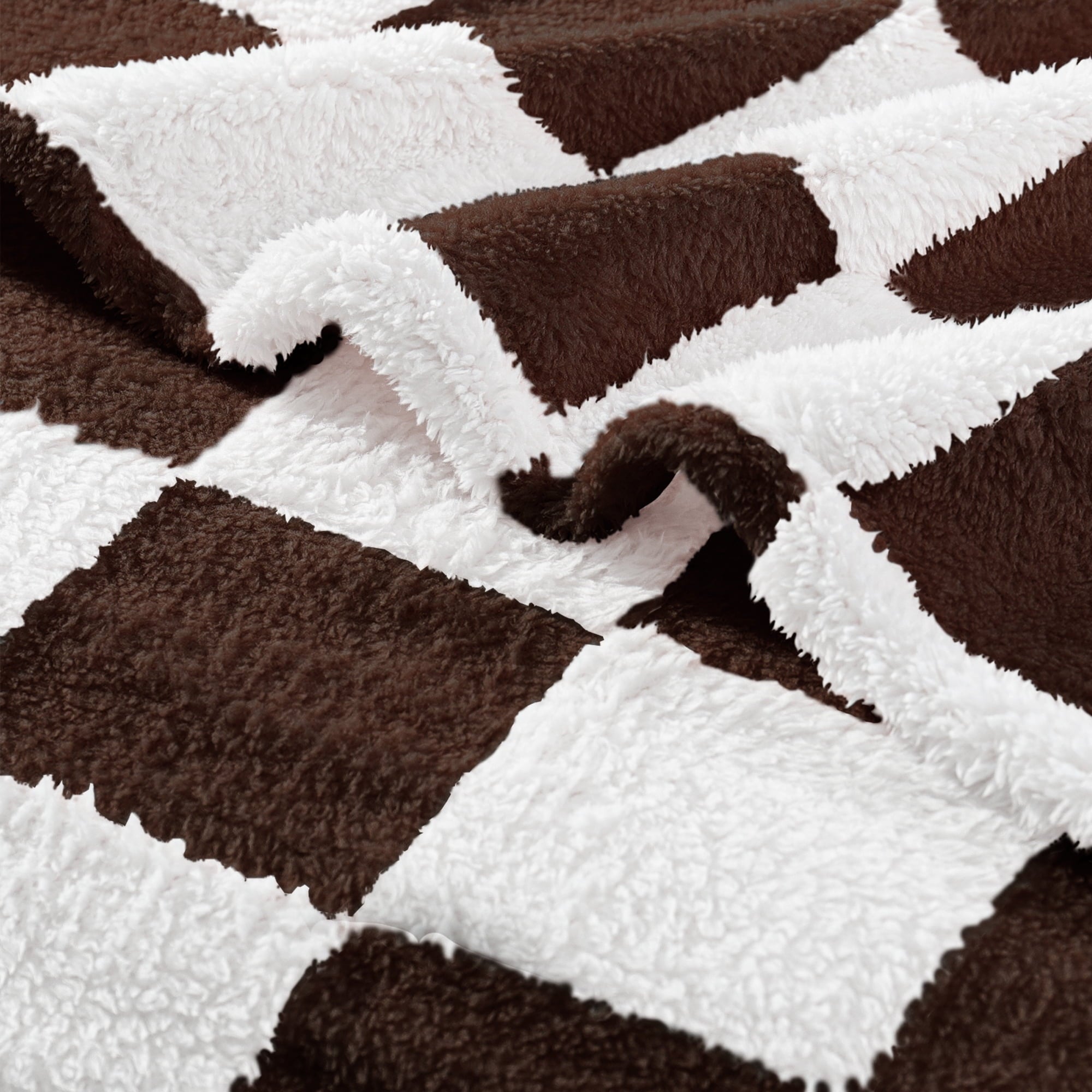 Decorative Knitted Checkered Throw Blanket, Super Soft and Warm Fluffy Fleece Blanket for Couch, Sofa, Bed, Cute Plaid Pattern, Coffee, ... - Super Soft Reversible Sherpa Flannel Blanket Detail