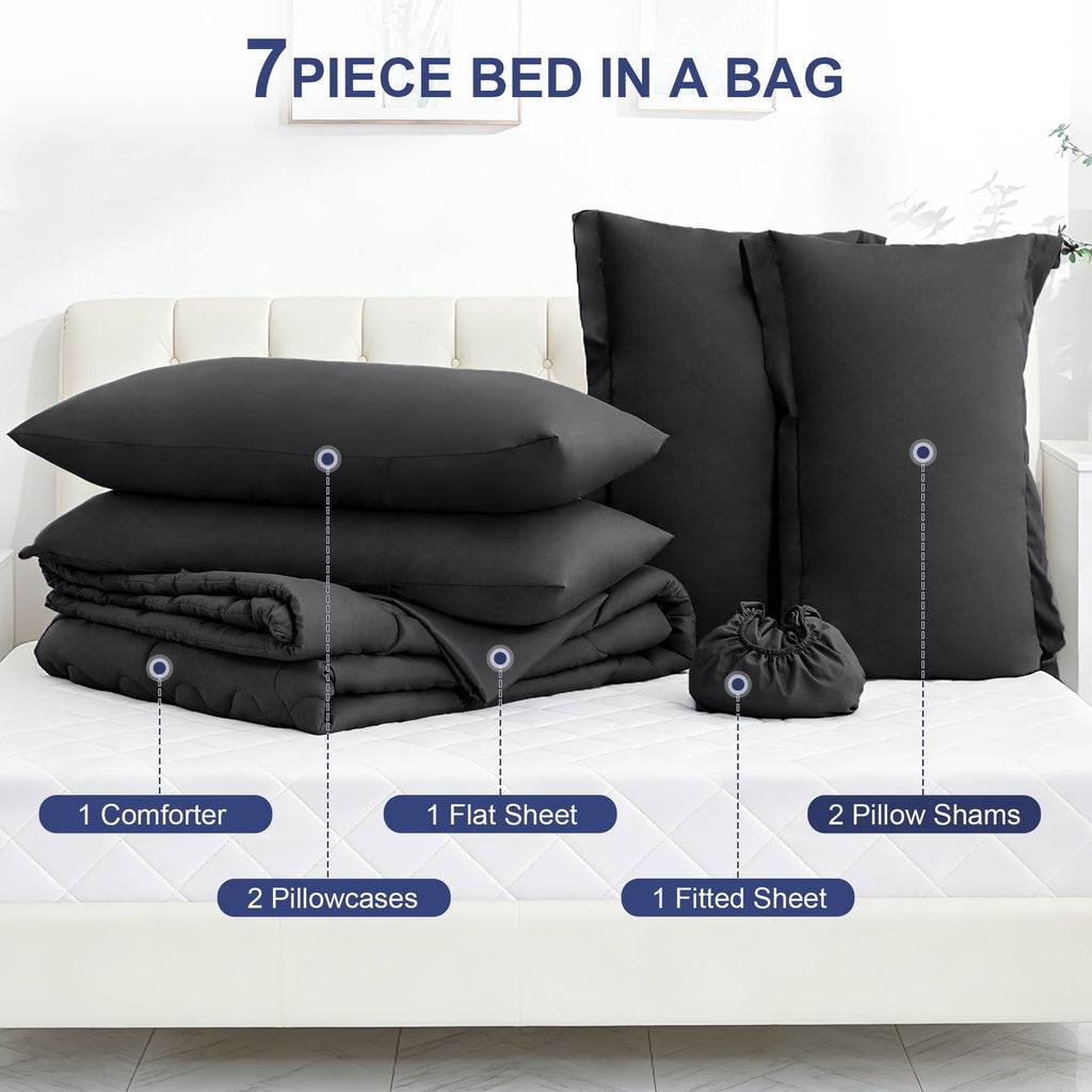 All-Season 7 Pieces Comforter Set Full，Bed in A bag，All Seasons Bedding sets with Comforter,Fitted Sheet,Flat Sheet,Pillowcases ... - Cloud-Like Soft Lightweight Bed Comforter Detail