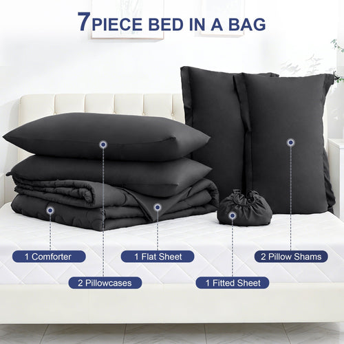 All-Season 7 Pieces Comforter Set Full，Bed in A bag，All Seasons Bedding sets with Comforter,Fitted Sheet,Flat Sheet,Pillowcases ... - Cloud-Like Soft Lightweight Bed Comforter Detail
