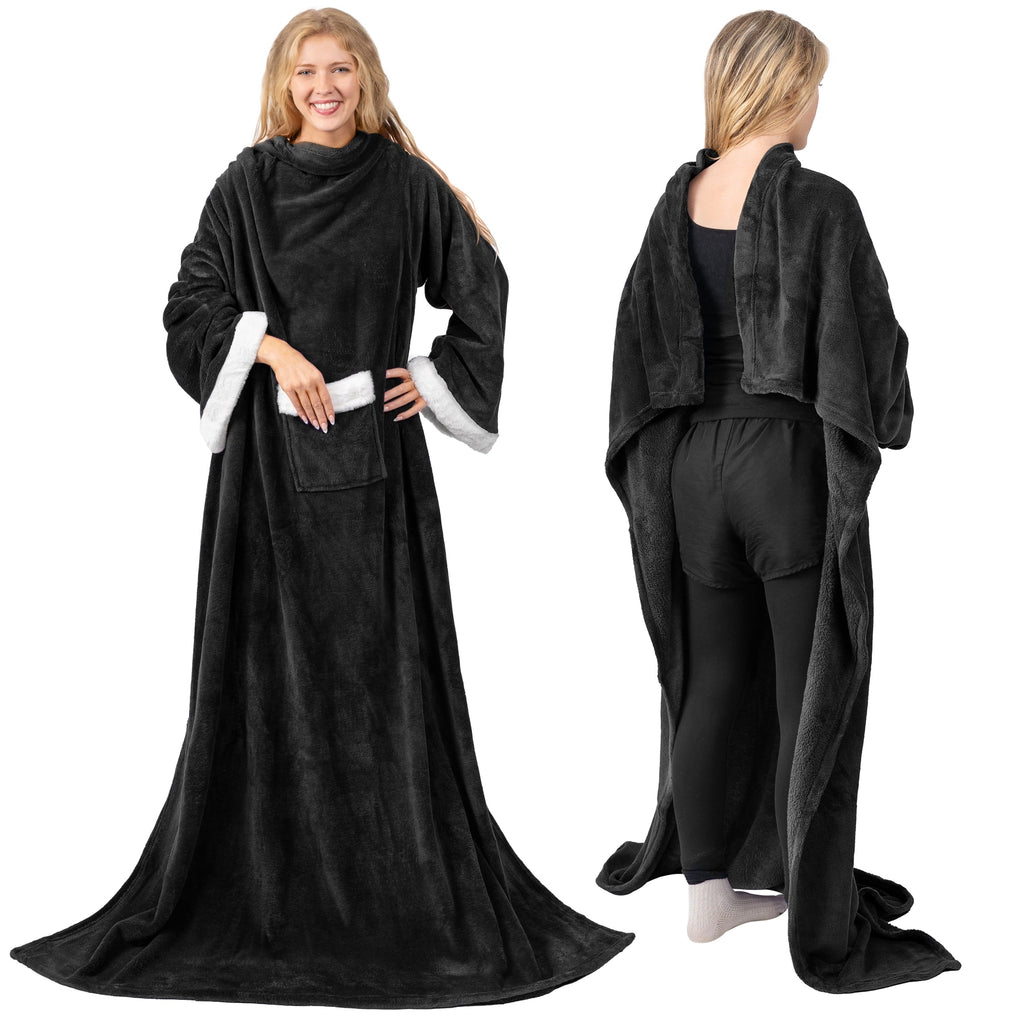 Super Soft Flannel Fleece Blanket with Sleeves for Women Men Adults, Wearable Blanket Warm Soft Plush, Snuggle Pocket Sleeved TV Throw W... - Super Soft Reversible Sherpa Flannel Blanket Detail