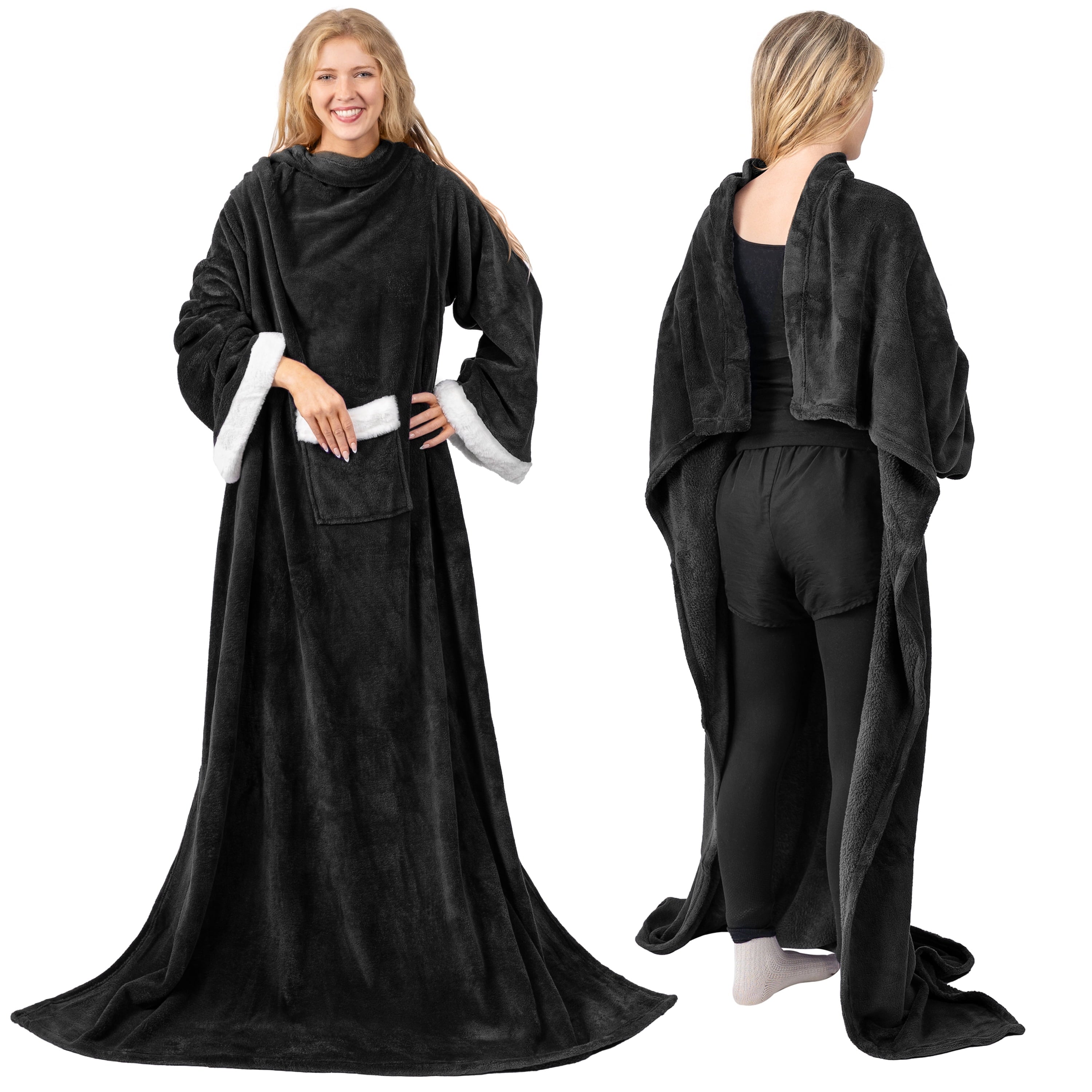 Super Soft Flannel Fleece Blanket with Sleeves for Women Men Adults, Wearable Blanket Warm Soft Plush, Snuggle Pocket Sleeved TV Throw W... - Super Soft Reversible Sherpa Flannel Blanket Detail