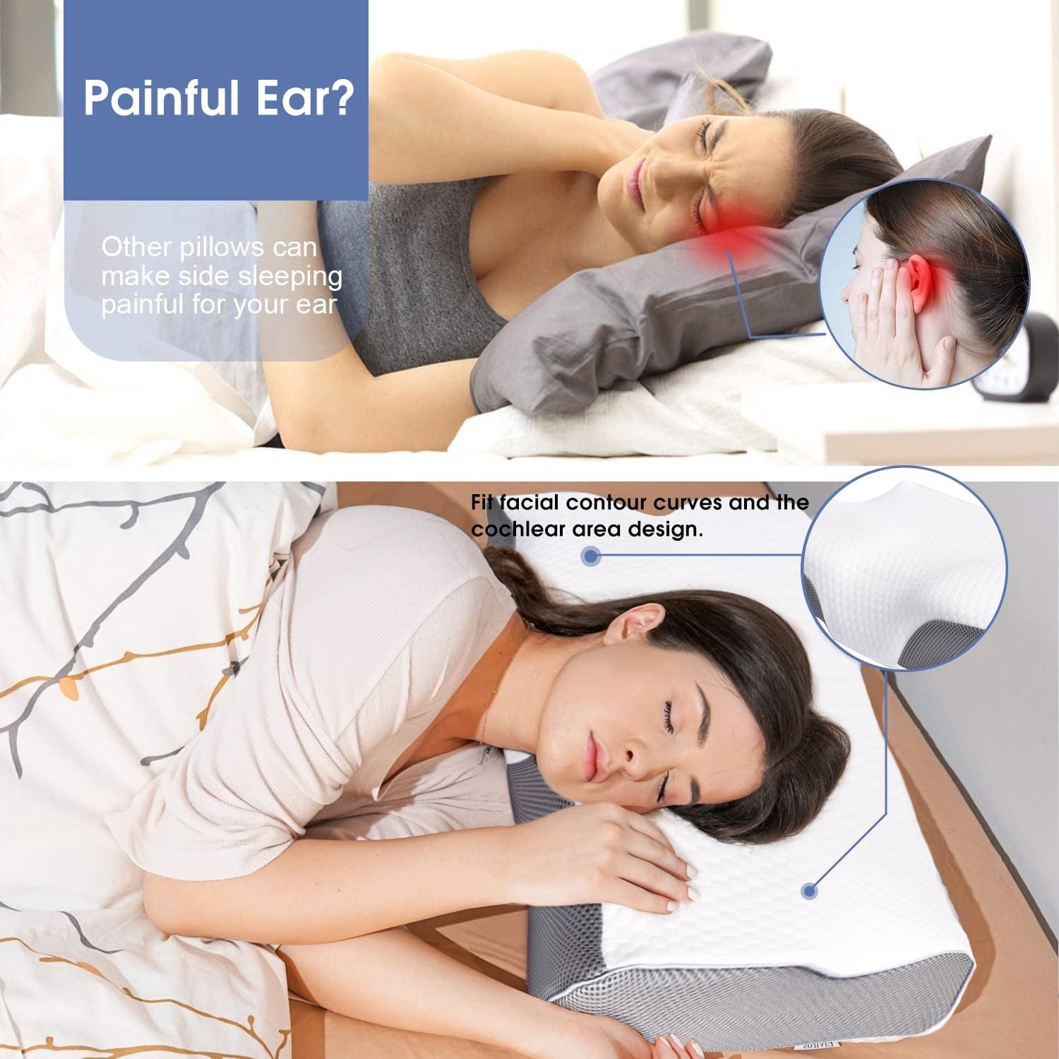 Fluffy Shredded Cervical Neck Pillow for Neck Pain Relief, Ergonomic Memory Foam Pillow Bed Pillows for Body Side Back Stomach Sleepi... - Ergonomic Memory Foam Pillow for Neck Pain Support Detail
