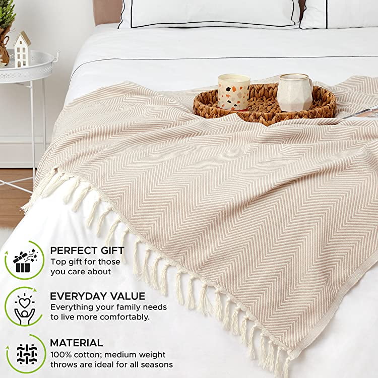 Reversible Sherpa Turkish Cotton Throw Blanket & Beach Towel, 60"x70" Boho Decorative Blanket for Couch, Bed, Sofa & Outdoor, Lightweig... - Super Soft Reversible Sherpa Flannel Blanket Detail