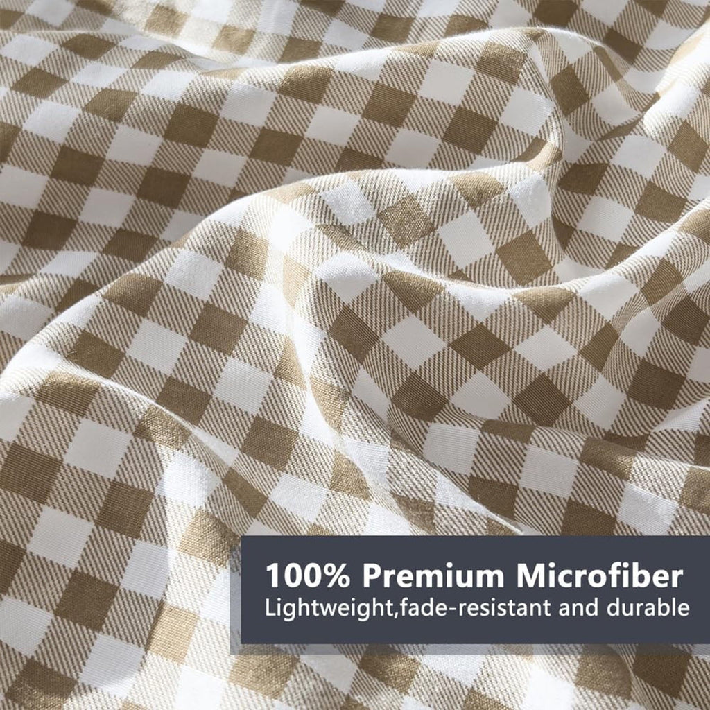 All-Season Tan Gingham Queen Comforter Set, Taupe Plaid Bedding Set, Checked Bed Comforter 3 Pieces(Tan Gingham, Queen) - Cloud-Like Soft Lightweight Bed Comforter Detail