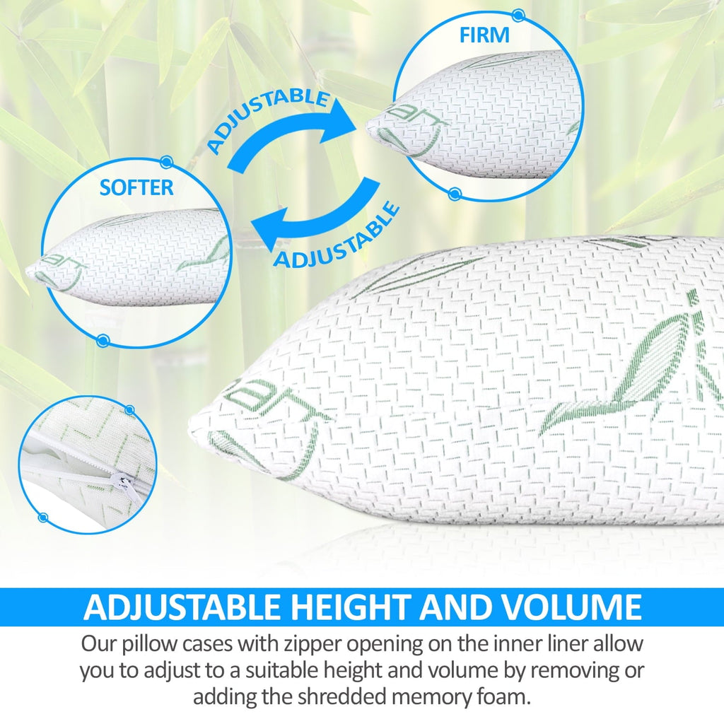 Ergonomic Memory Foam Queen Size Bamboo Pillow, Memory Foam Bed Pillows with Washable Pillowcases, Queen - Hotel Quality Plush Sleeping Pillows Detail