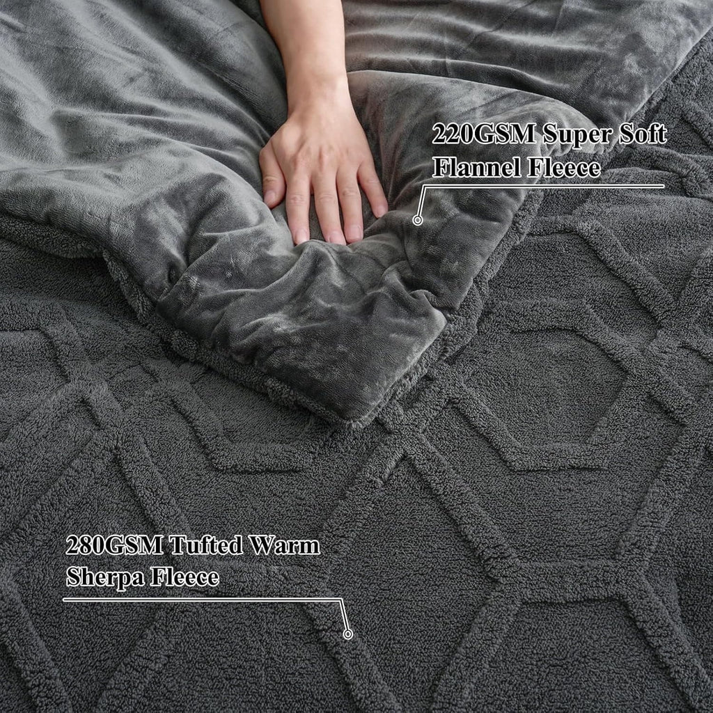 All-Season Warm Sherpa Fleece Queen Comforter Set, 3D Tufted Fluffy Dark Grey Bedding for Winter, Soft 3 Pieces Shaggy Bed Set, ... - Hypoallergenic Ultra-Fluffy Quilt for Winter Detail