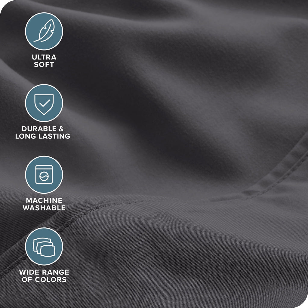 Cooling Sateen Luxury Bed Sheet Set- 6 Piece - Queen, Gray - Premium Ultra-Soft Pillowcase Pair for Sleeping Detail