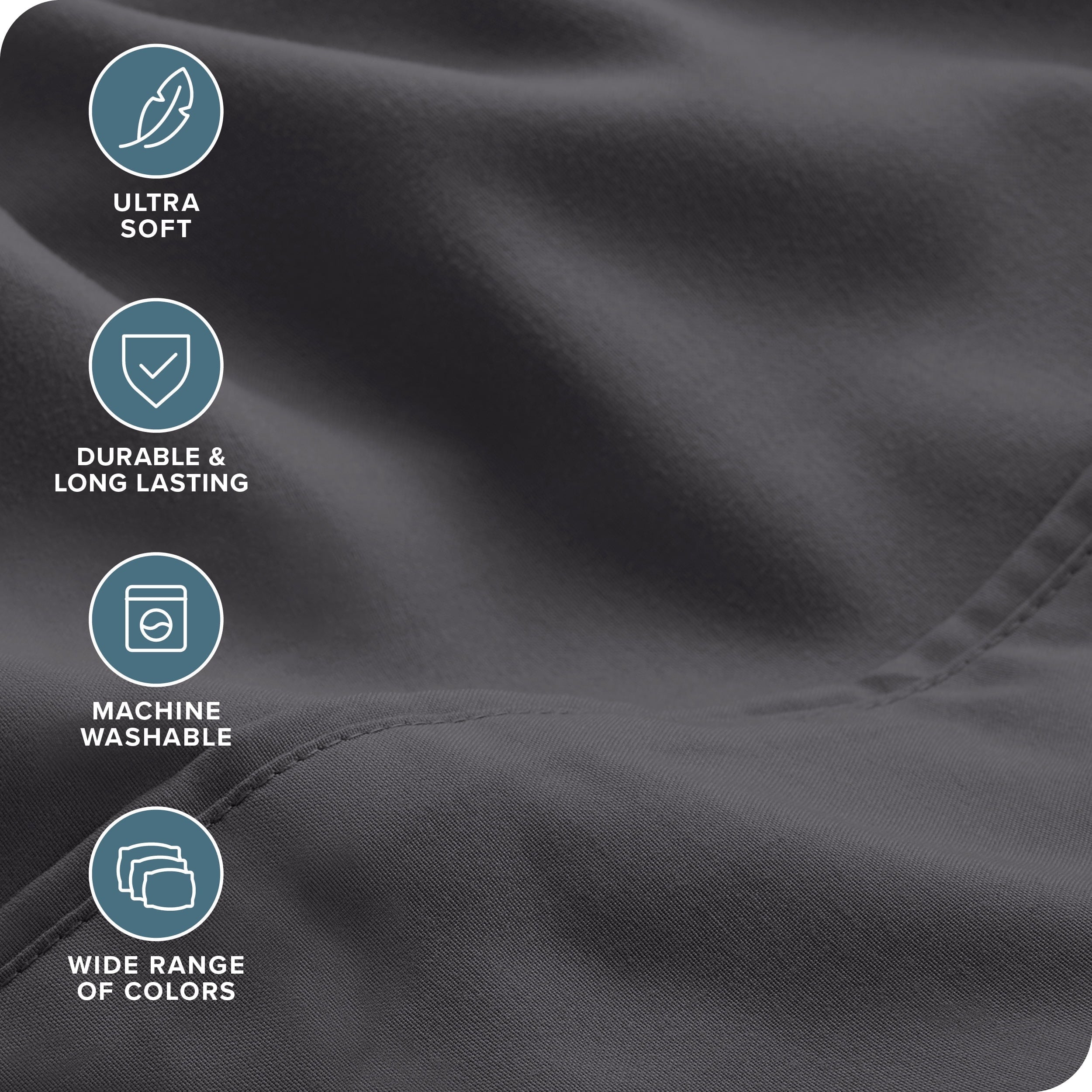 Cooling Sateen Luxury Bed Sheet Set- 6 Piece - Queen, Gray - Premium Ultra-Soft Pillowcase Pair for Sleeping Detail