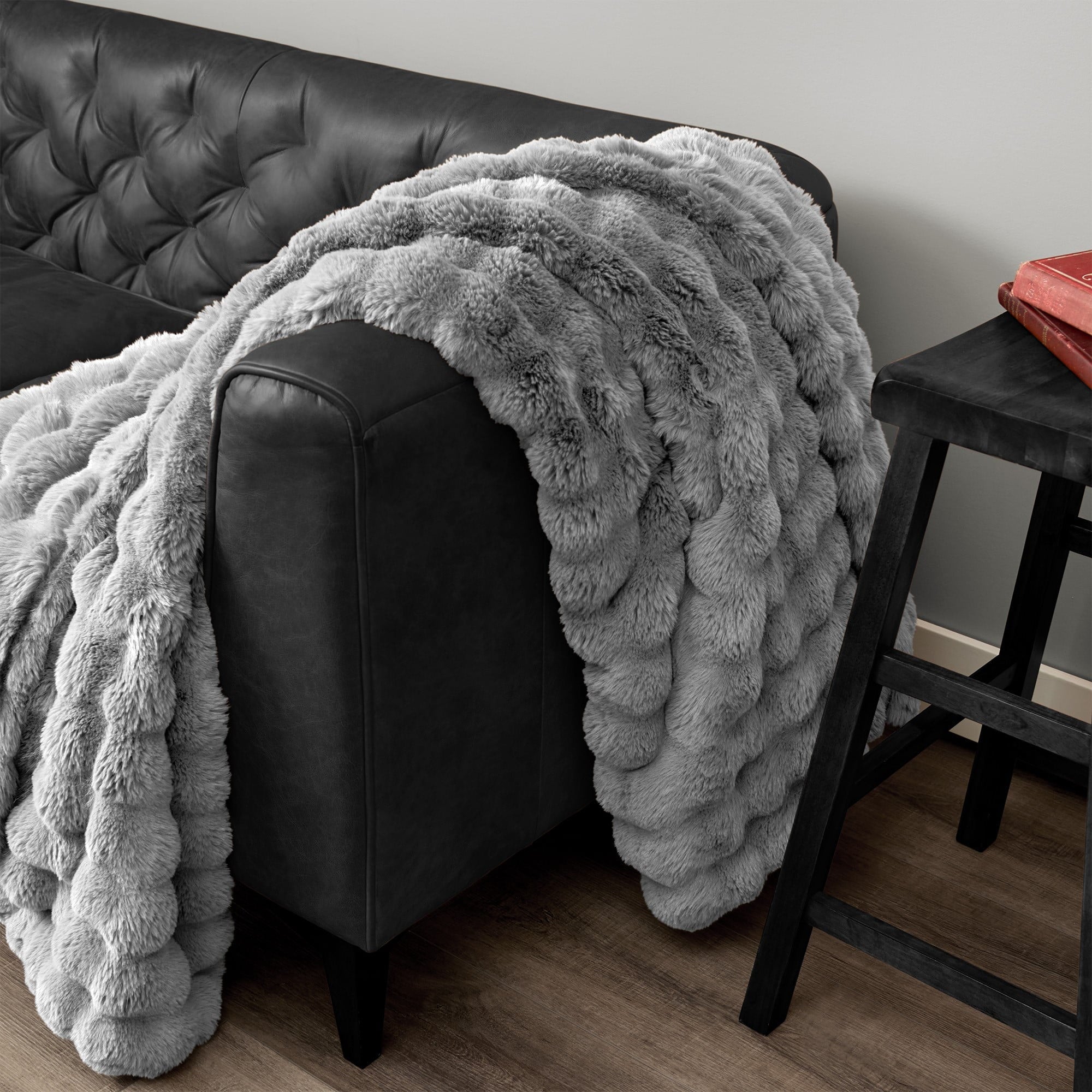 Super Soft Flannel Serenade Gray Textured Faux Fur Throw Blanket, 50 x 70 - Cozy Fleece Throw Blanket for Couch & Bed Detail