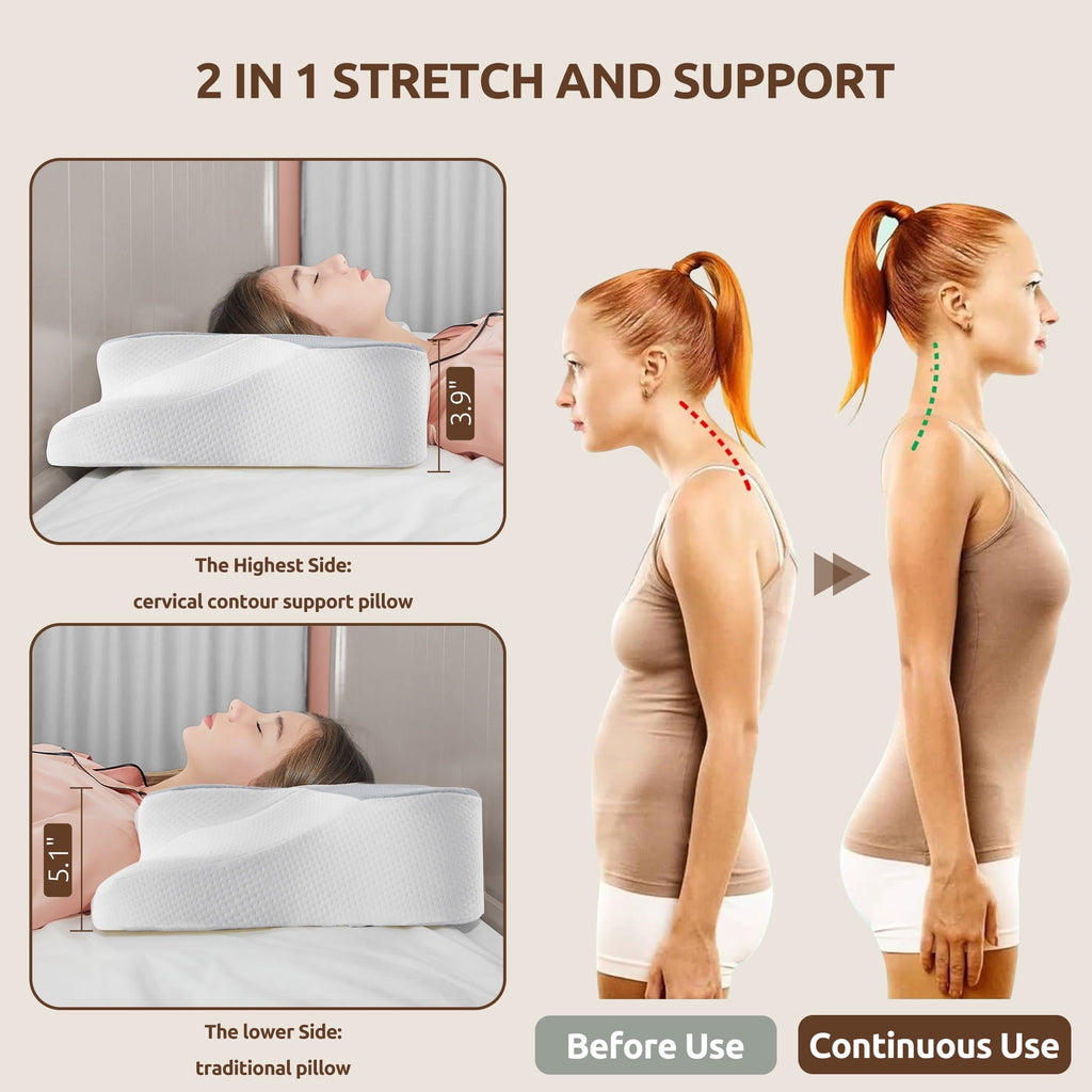 Orthopedic Support Memory Foam Pillow for Neck Pain Relief Cervical Sleepers Standard/Queen Gray - Decorative Throw Pillow Cushion for Sofa & Bed Detail