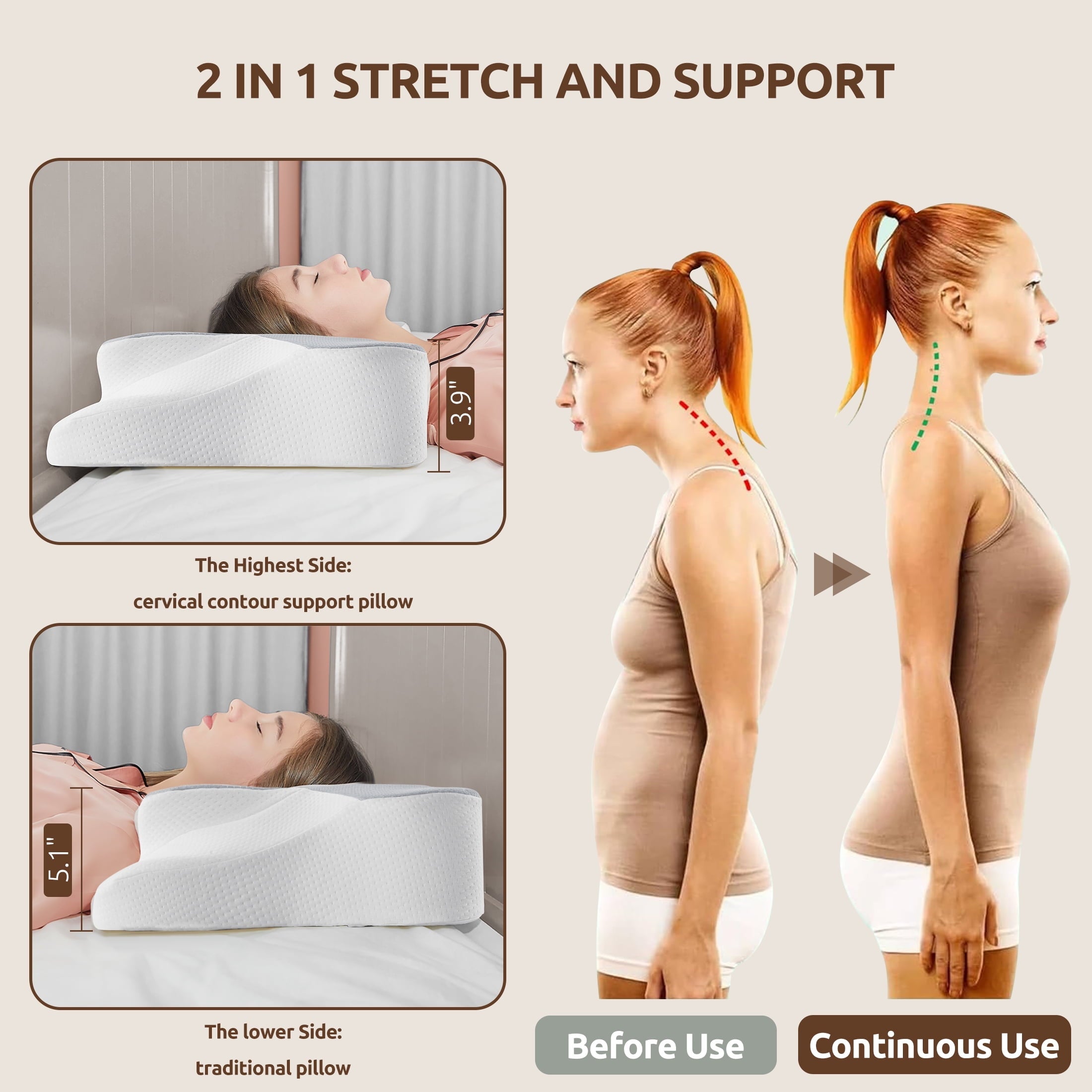 Orthopedic Support Memory Foam Pillow for Neck Pain Relief Cervical Sleepers Standard/Queen Gray - Decorative Throw Pillow Cushion for Sofa & Bed Detail