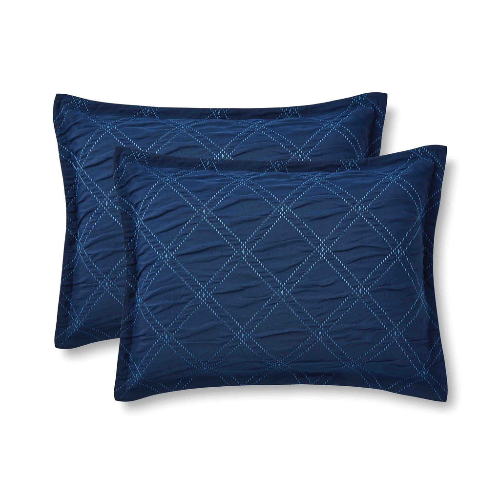 Heavyweight Warmth 5-Piece Reversible Comforter Set Navy Cross Stitch Bedding with Decor Pillow and Throw, Full/Queen - Cloud-Like Soft Lightweight Bed Comforter Detail