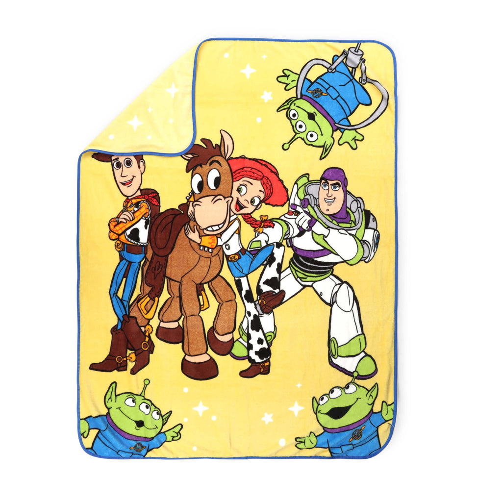 Reversible Sherpa Space Kids Throw Blanket, Soft Coral Fleece, Yellow, 46" x 60" - Cozy Fleece Throw Blanket for Couch & Bed Detail