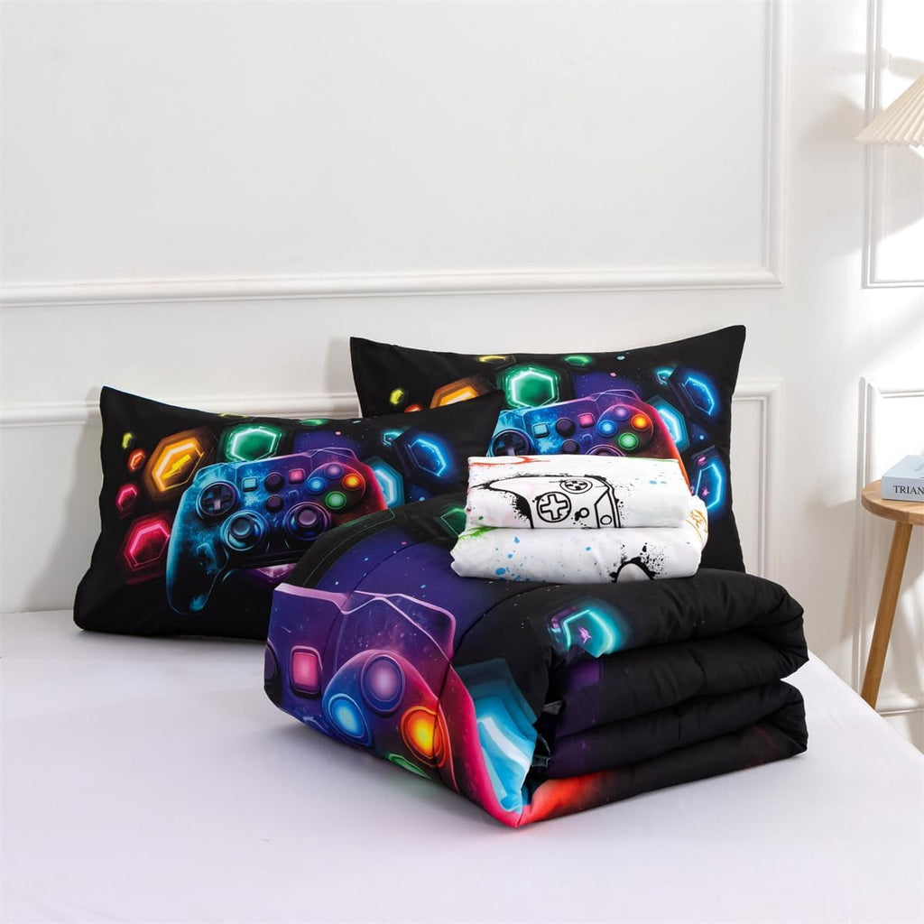 Luxurious Quilted Game Console Comforter Set for Boys Girls Kids Space Universe Gaming Geometric Lightweight Microfiber Gamer Bedding S... - Luxurious Quilted Duvet Cover Set Detail