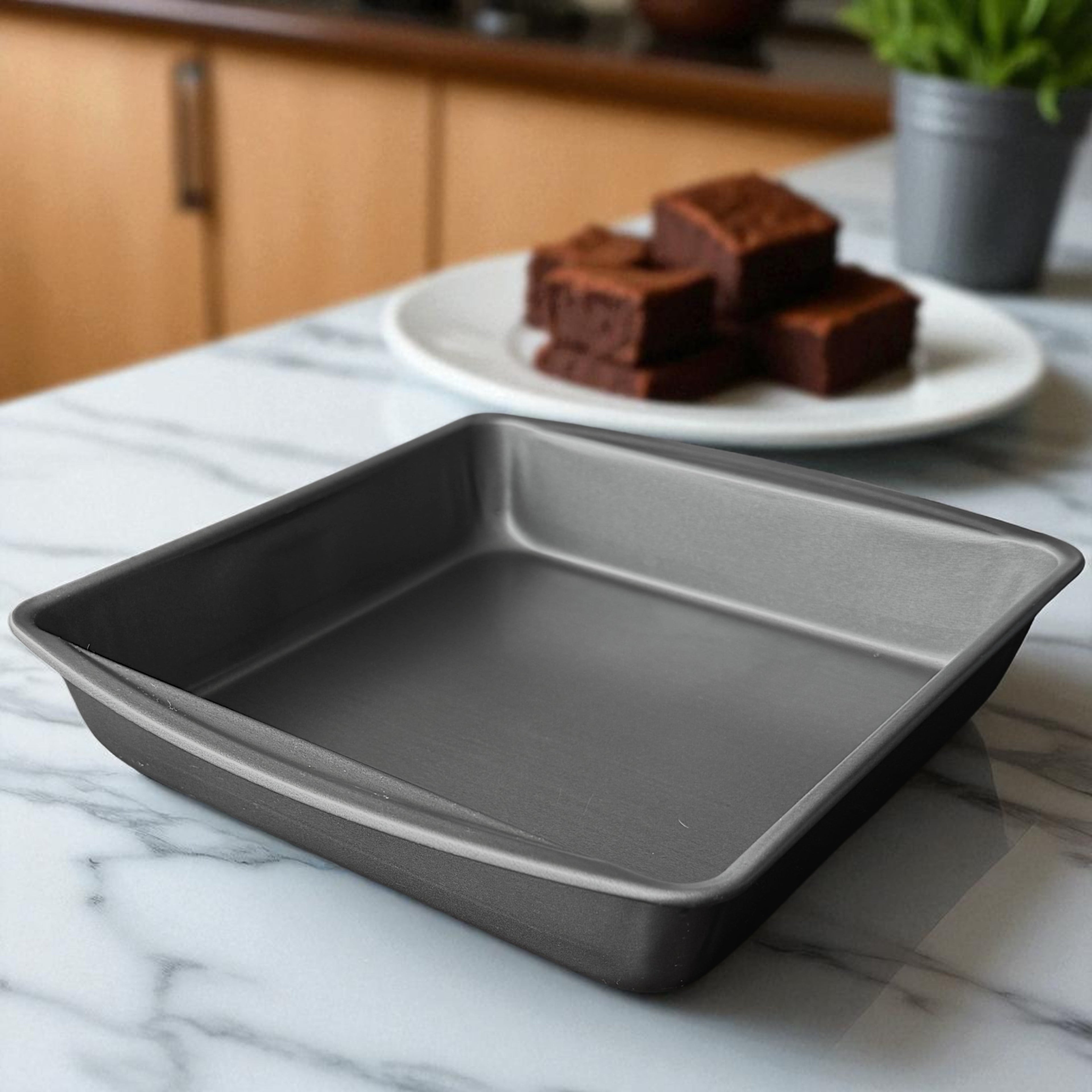 Innovative 9" x 9" x 2" Nonstick Square Cake Pan, Gray - Premium Stainless Steel Garlic Presser & Peeler Detail