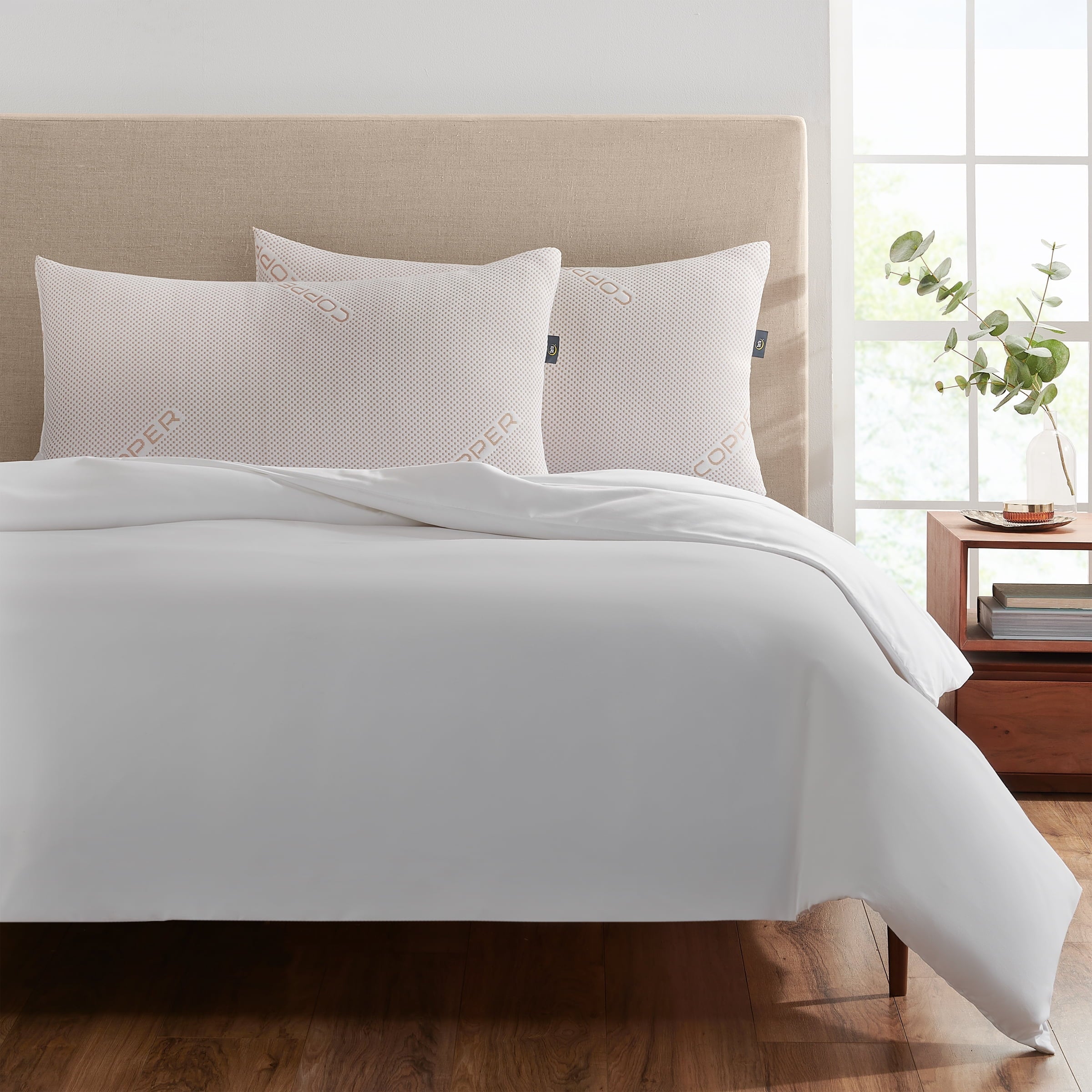 Decorative Plump Copperloft King Bed Pillow, 2 Pack, Hypoallergenic - Orthopedic Shredded Foam Bed Pillow Set Detail