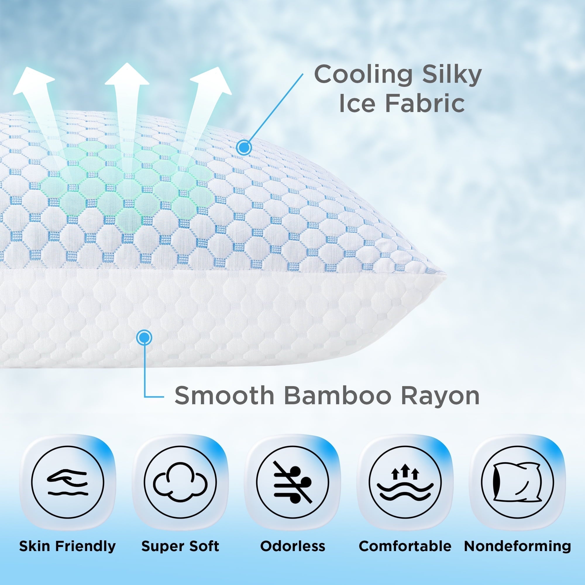 Ergonomic Memory Foam 2 Pack Cooling Pillow for Sleeping, Memory Foam Pillows Cool Bed Pillows Hotel Reversible Pillow with Washable Remova... - Orthopedic Shredded Foam Bed Pillow Set Detail