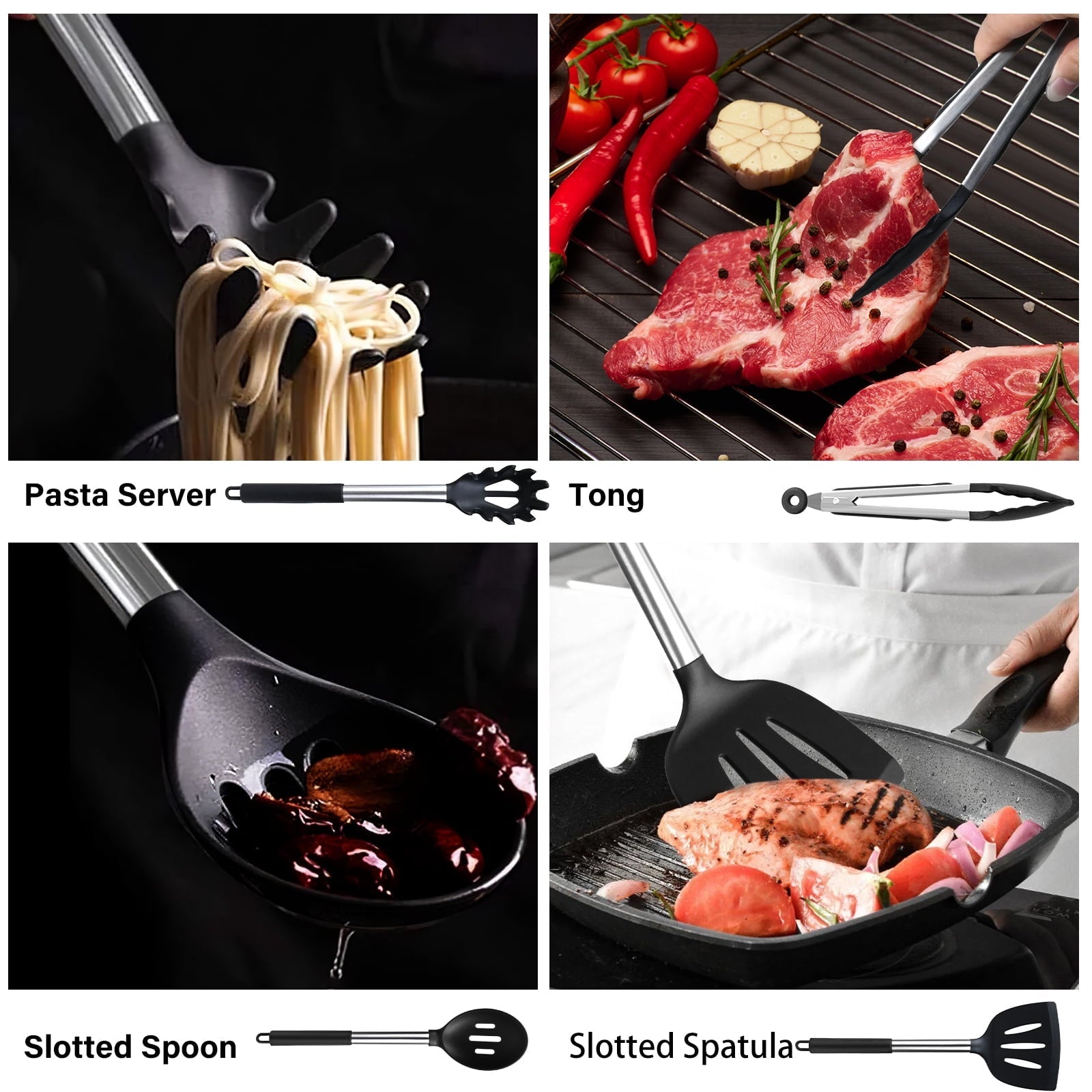 Durable Steel Silicone Cooking Utensils Set, 26 Pcs, Heat Resistant Kitchen Utensils Set, Black - High-Precision Culinary Tool for Baking & Cooking Detail