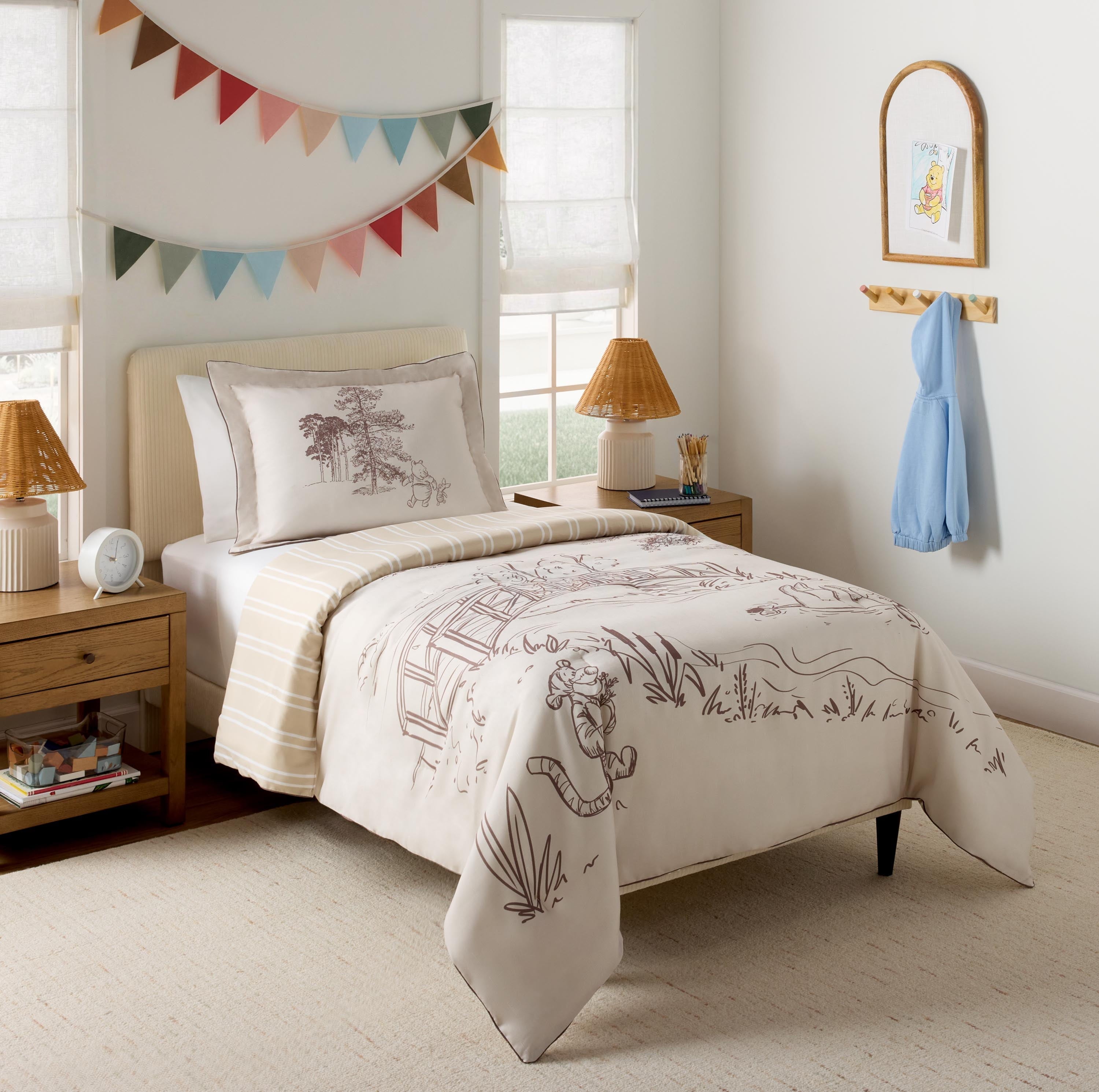 Luxurious Quilted Kids 2 Piece Khaki Comforter and Sham Bedding Set, Twin/Full - Cloud-Like Soft Lightweight Bed Comforter Detail