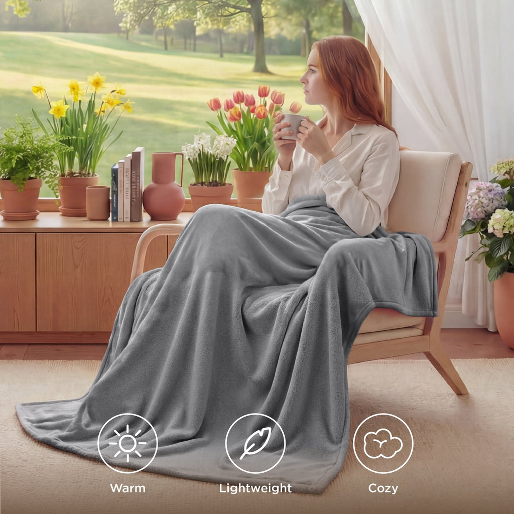 Cozy Fleece Fleece Throw Blanket for Couch Grey, Lightweight Plush Fuzzy Cozy Soft Blankets and Throws for Sofa, 50x60 inches - Luxury Knitted Decorative Throw Blanket with Fringes Detail