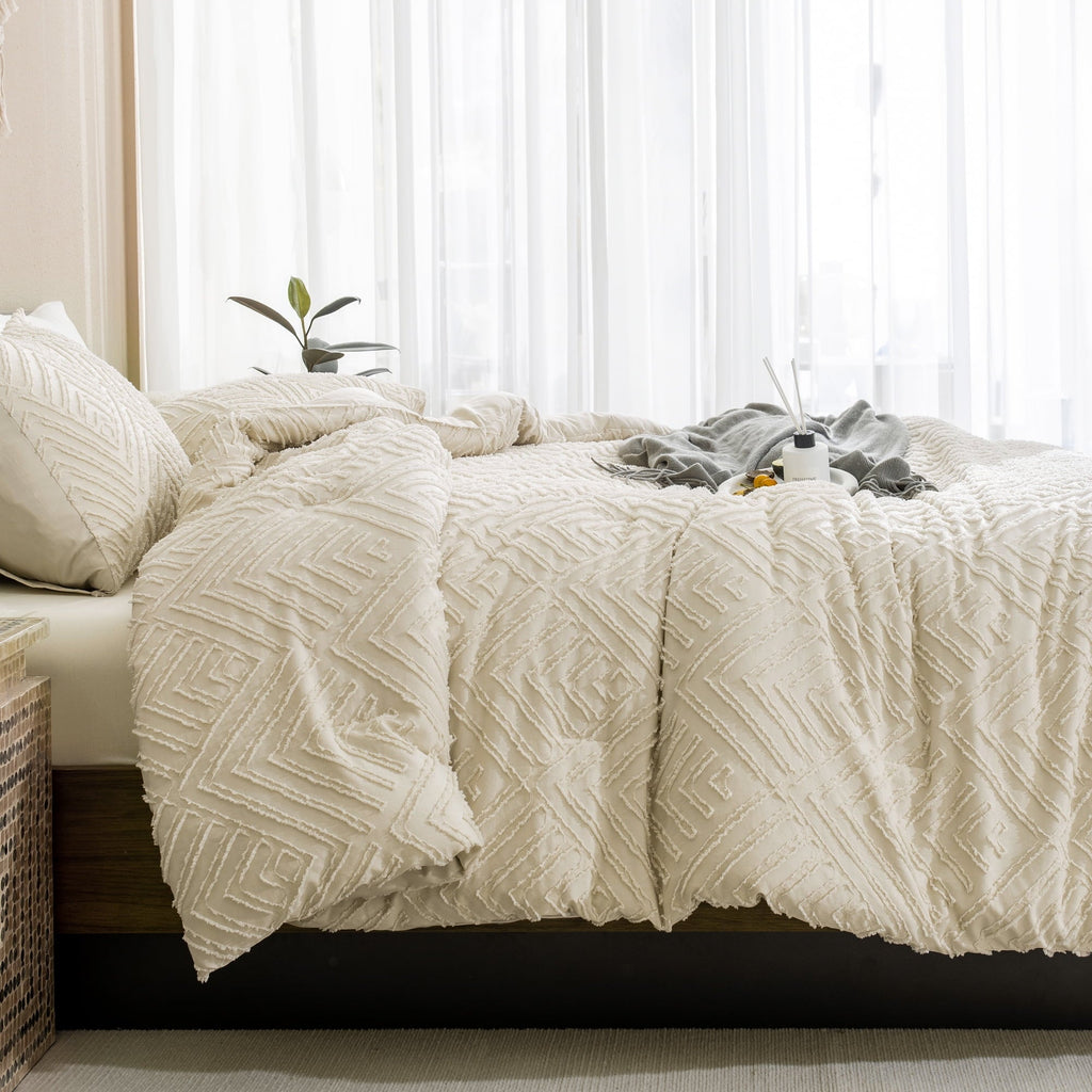 Heavyweight Warmth King Size Comforter Sets Beige - 3 Pieces Cream Boho Bedding Comforter Set for King Bed - Soft Fluffy Tufted Textured... - Cloud-Like Soft Lightweight Bed Comforter Detail