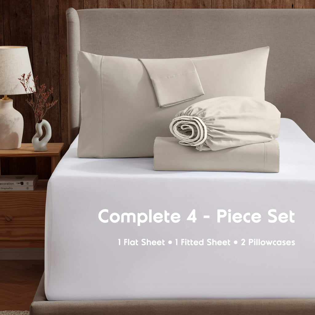 Wrinkle-Resistant Extra Deep Pocket Full Sheets Set, 4 Piece, Fits 18"-24" Mattress, Breathable & Extra Soft Bed Sheets, Linen - Luxury Bed Sheet Set with Deep Pockets Detail