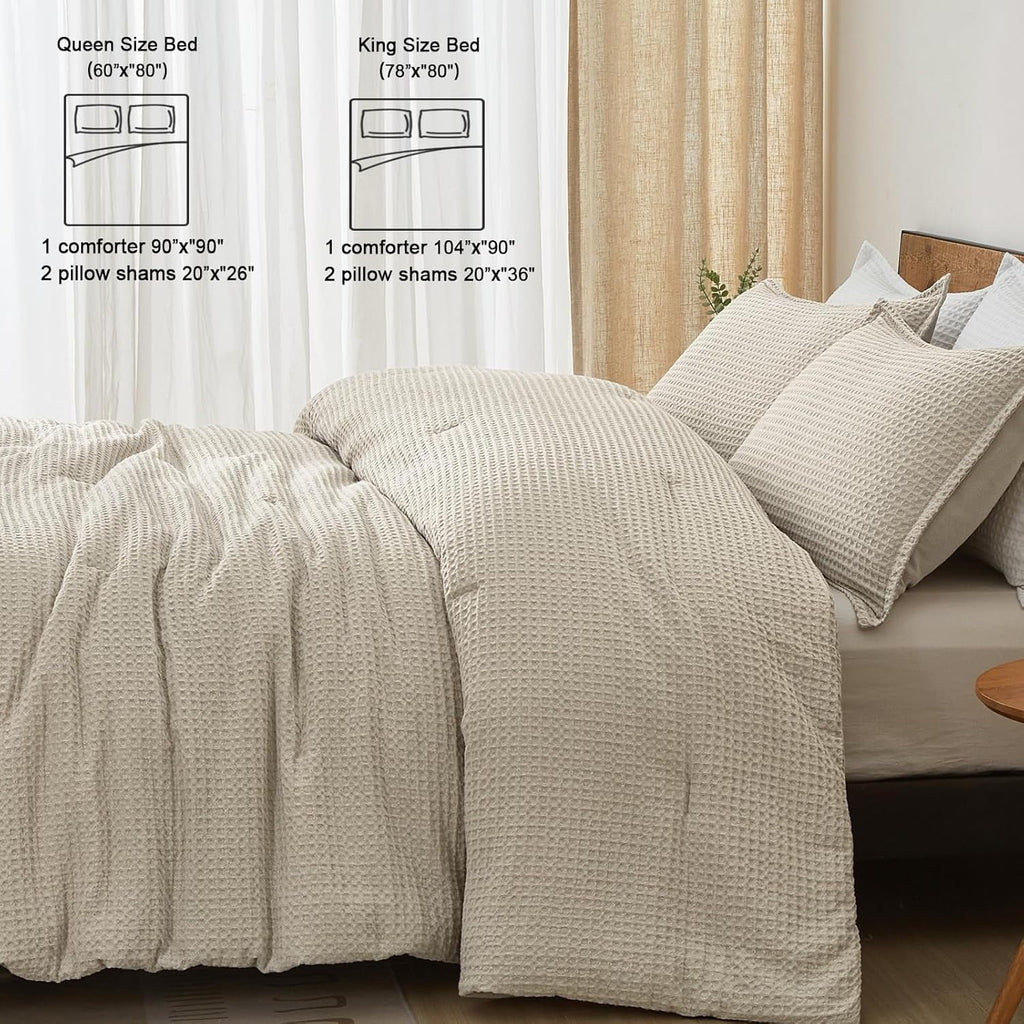 Heavyweight Warmth 3-Piece Waffle Weave Comforter Set Queen Size, Lightweight Comfy Bedding Set for All Season, Ultra Soft Textured 1 Co... - All-Season Down Alternative Comforter Insert Detail
