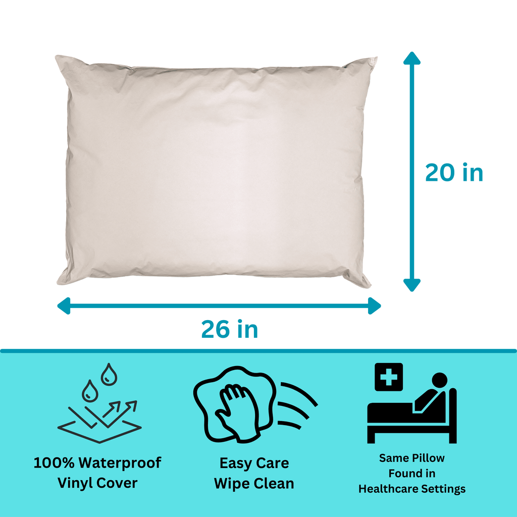 Fluffy Shredded 2 Pack MediCheck White Vinyl Covered Bed Pillows 20 in x 26 in - Wipeable Easy Clean - Soft Low Profile Non-Fluffy Su... - Ergonomic Memory Foam Pillow for Neck Pain Support Detail