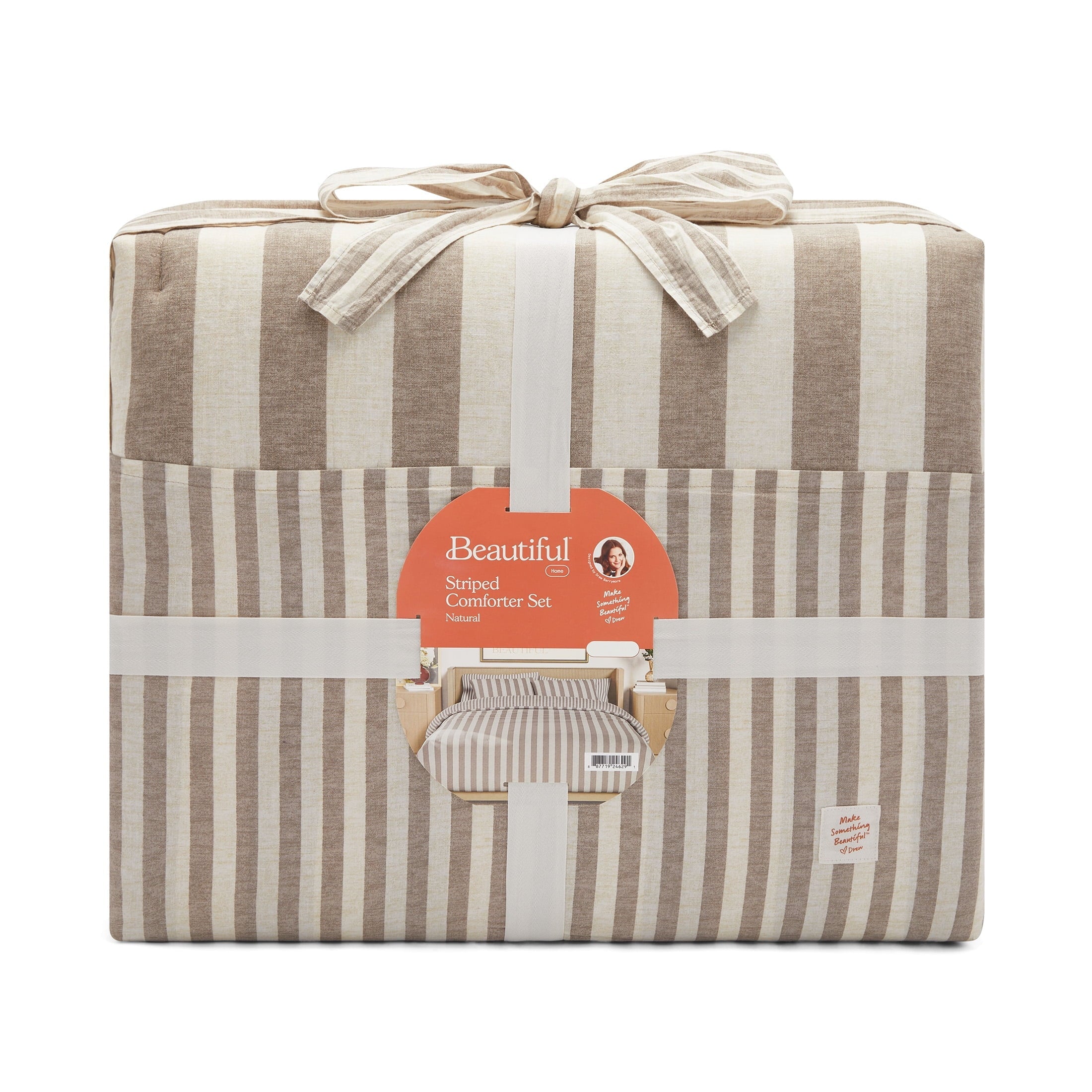 Luxurious Quilted 100% Cotton Striped 3-Piece Natural Comforter Set, Full/Queen - Hypoallergenic Ultra-Fluffy Quilt for Winter Detail