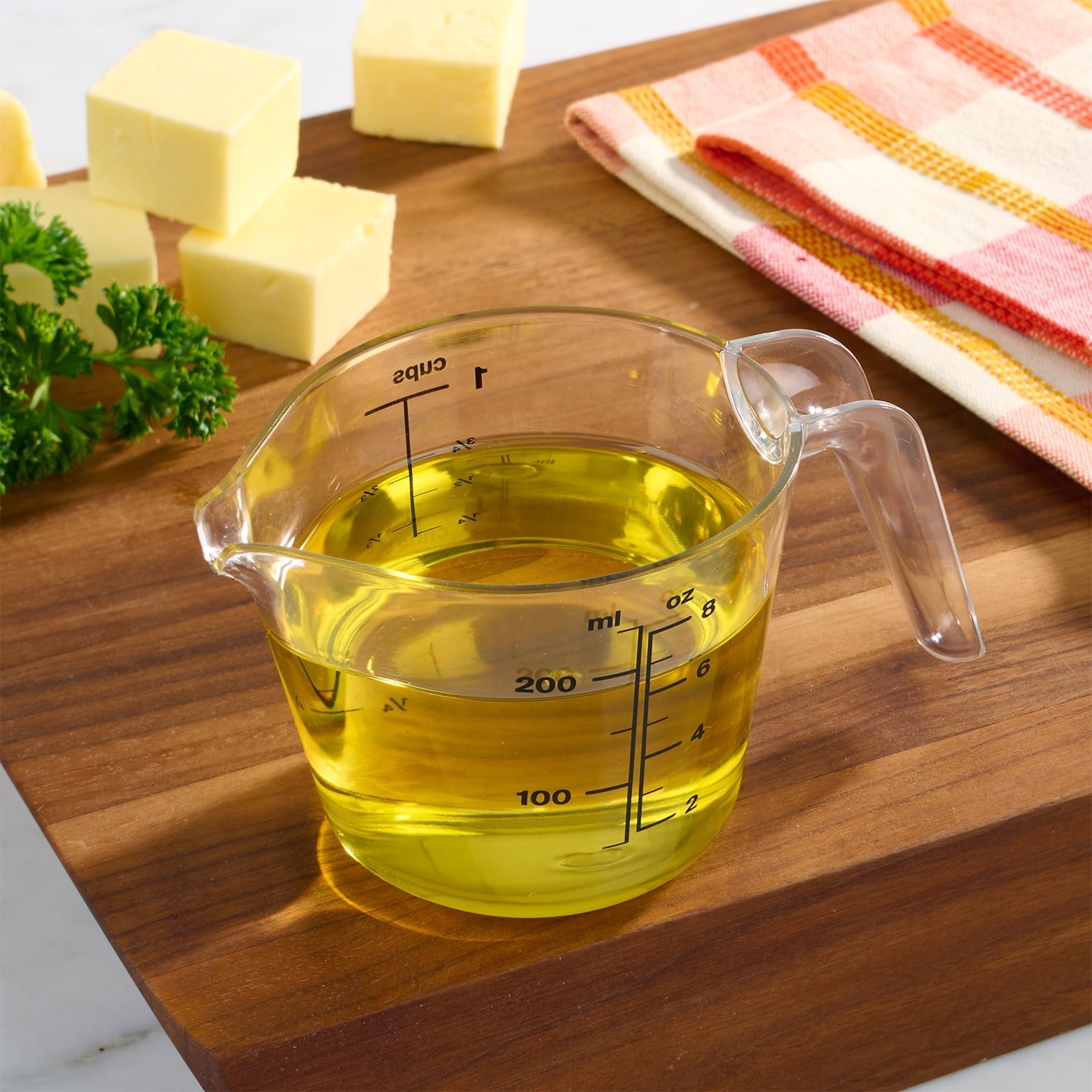 Ergonomic Manual 1 Cup Large Spout Plastic Measuring Cup, Clear - Premium Stainless Steel Garlic Presser & Peeler Detail