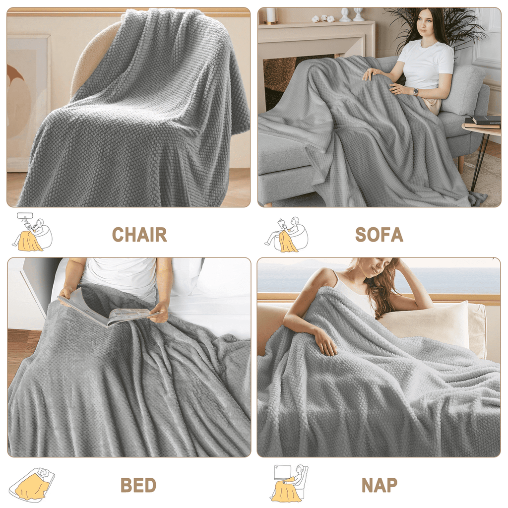 Super Soft Flannel Throw Blanket, Decorative Throws with Waffle Wave Design, Super Soft Plush Fuzzy Blankets , Luxury Lightweight and Br... - Luxury Knitted Decorative Throw Blanket with Fringes Detail