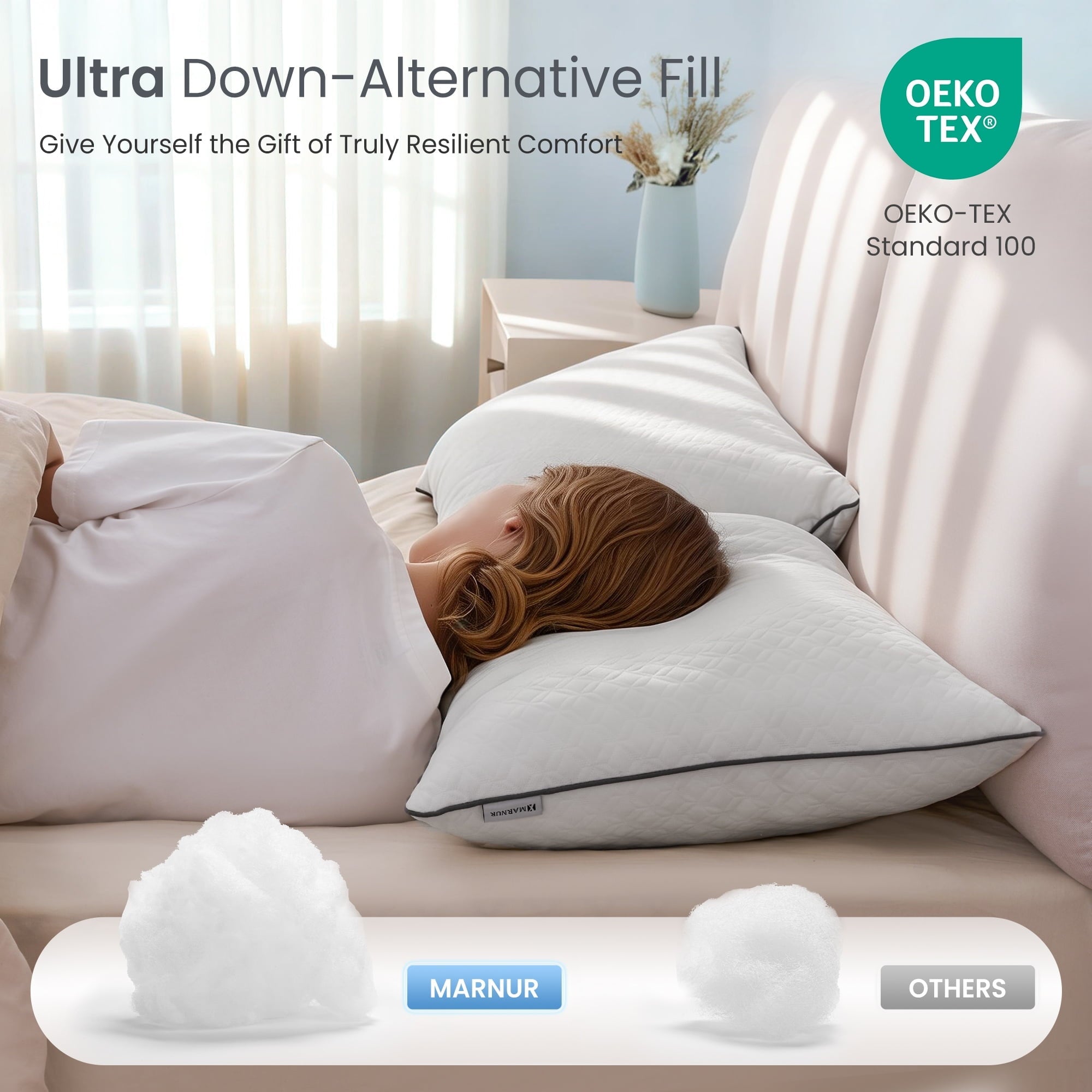 Ergonomic Memory Foam Bed Pillows Hotel Collection Luxury Down Alternative Pillow for Beds 2 Pack, Medium Support for Side & Back Sleepers ... - Ergonomic Memory Foam Pillow for Neck Pain Support Detail
