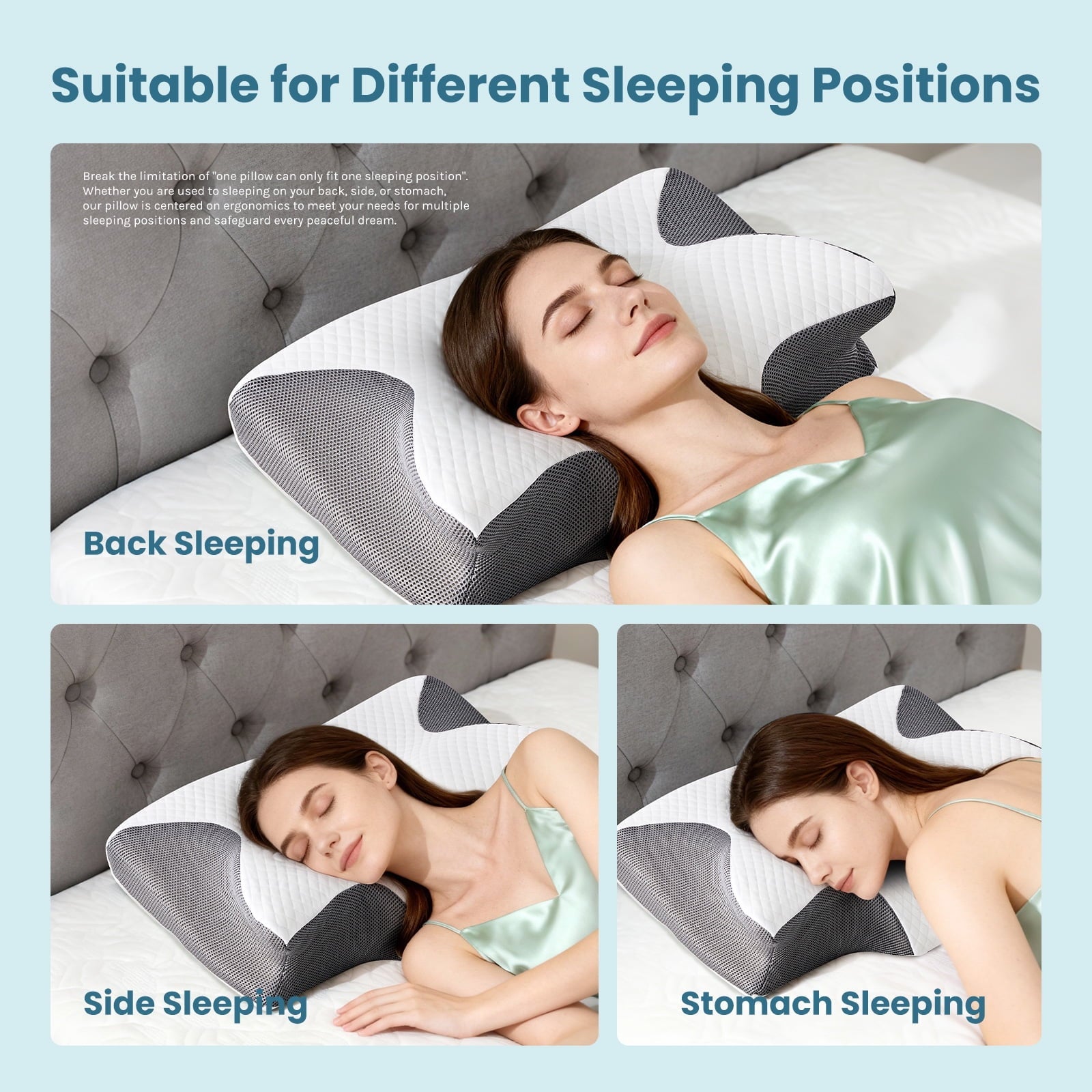 Ergonomic Memory Foam Cervical Pillow for Pain Relief, Ergonomic Side Sleeper Pillow for Orthopedic Contour Support for Bed Sleeping, Memor... - Orthopedic Shredded Foam Bed Pillow Set Detail