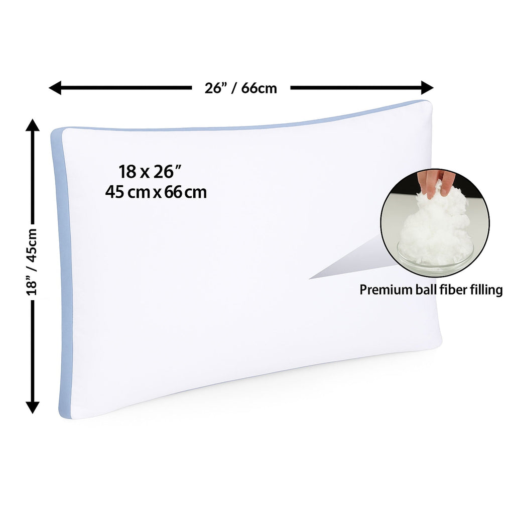 Fluffy Shredded Gusseted Queen 18x26 Bed Pillows for Sleeping Set of 2 Polycotton White Blue Stripe Comfortable - Ergonomic Memory Foam Pillow for Neck Pain Support Detail