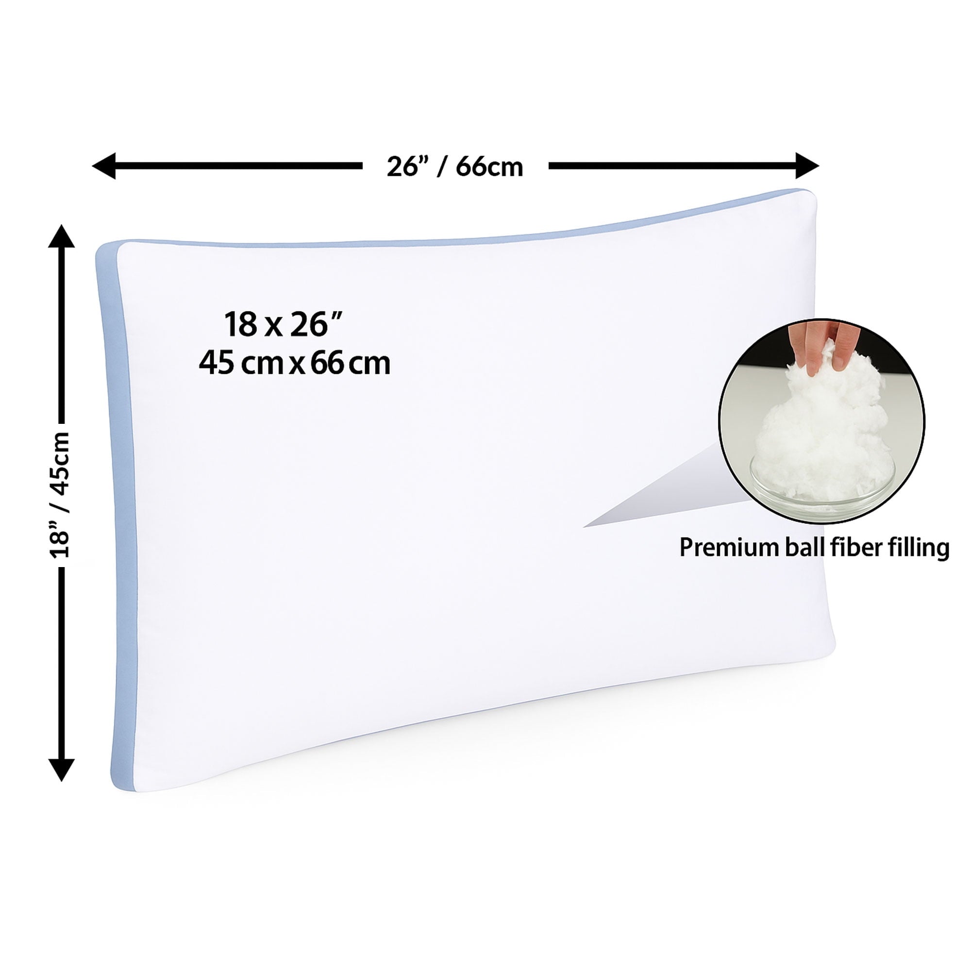 Fluffy Shredded Gusseted Queen 18x26 Bed Pillows for Sleeping Set of 2 Polycotton White Blue Stripe Comfortable - Ergonomic Memory Foam Pillow for Neck Pain Support Detail