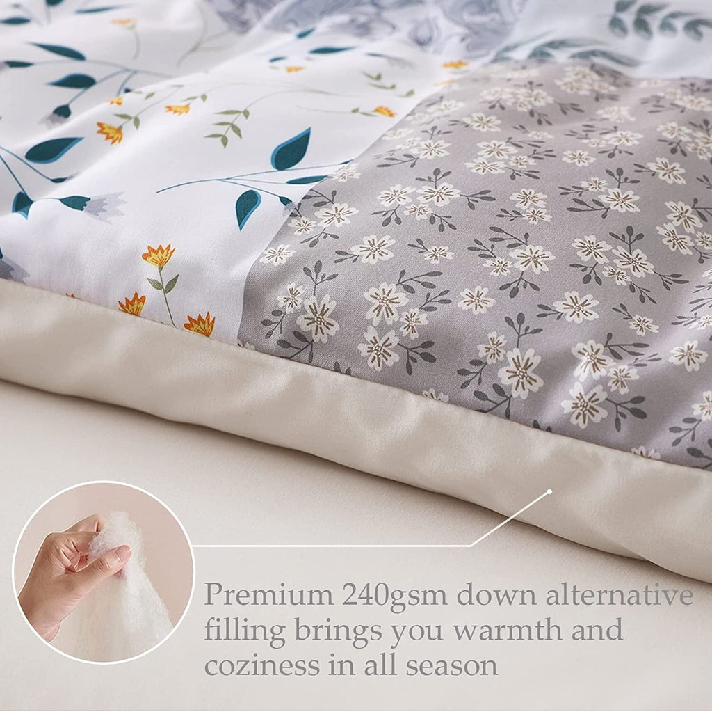 Fluffy Down Alternative 3-Piece Queen Comforter Set, Soft Reversible Bedding Comforter Sets, Patchwork Printed Down Alternative Comforter Duv... - All-Season Down Alternative Comforter Insert Detail