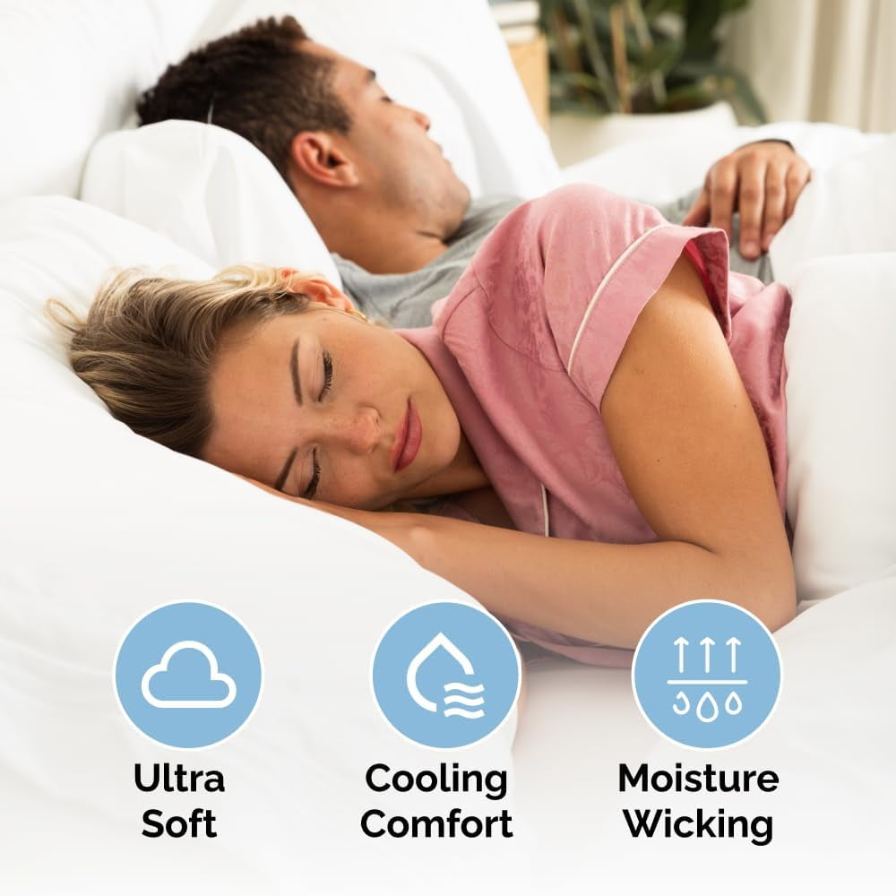 Cooling Sateen 4-Piece Ultra Soft & Comfy Hotel Luxury Sheet Set - Full Size Cooling Bed Sheet Fits 8"-16" Mattresses, White - Luxury Bed Sheet Set with Deep Pockets Detail