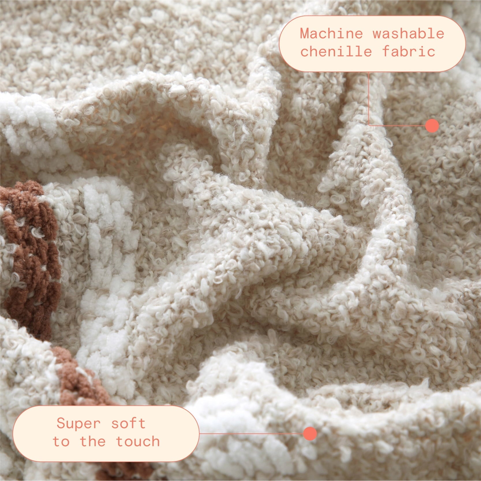 Super Soft Flannel 60" x 50" Cozy Striped Porcini Chenille Throw - Super Soft Reversible Sherpa Flannel Blanket Detail