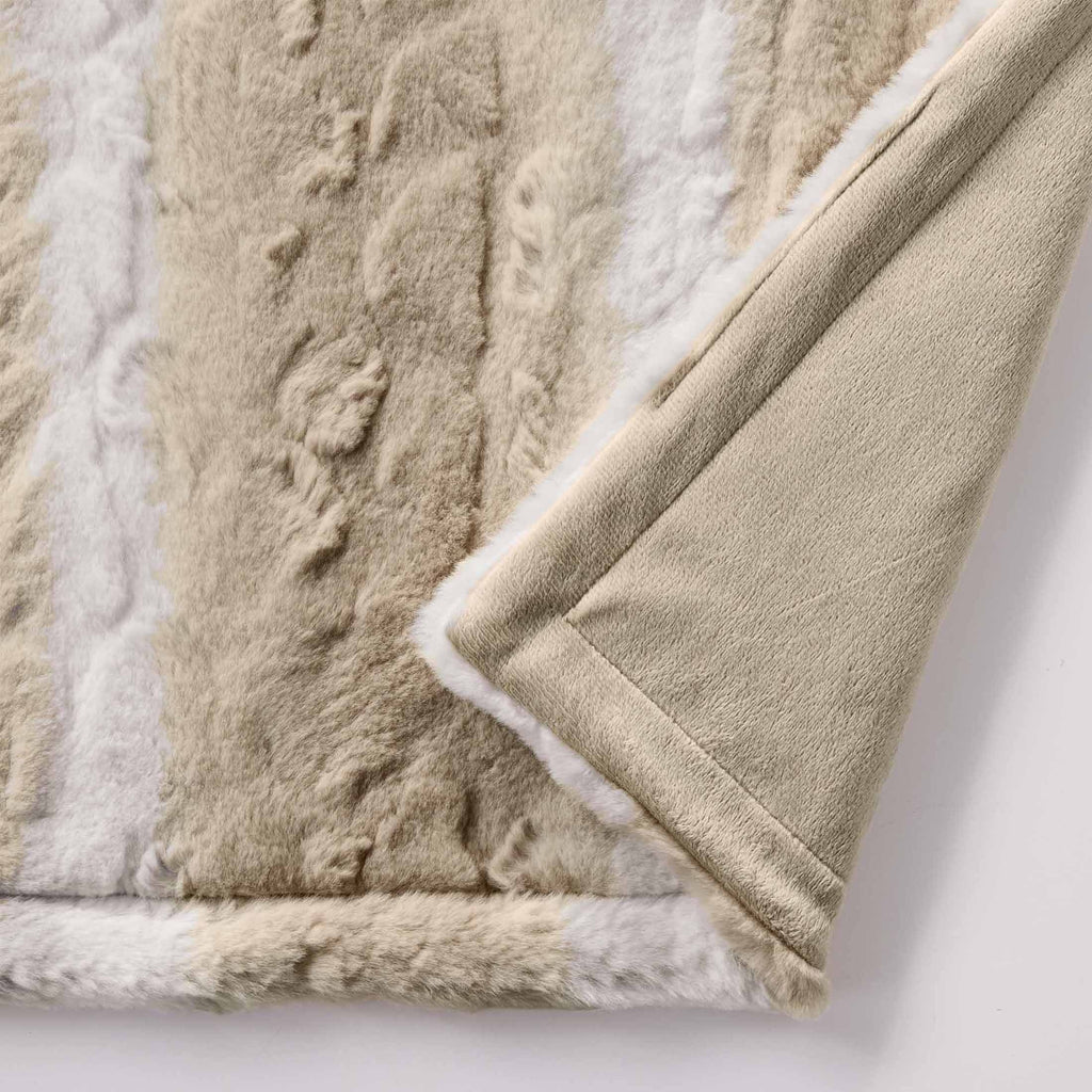 Cozy Fleece Almond Biscuit Ombre Faux Fur Throw, 50"x72" - Luxury Knitted Decorative Throw Blanket with Fringes Detail