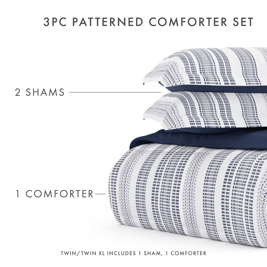 Fluffy Down Alternative 2-Piece Navy Farmhouse Dreams ReversiblePrint Comforter Set, Twin/TwinXL - Luxurious Quilted Duvet Cover Set Detail