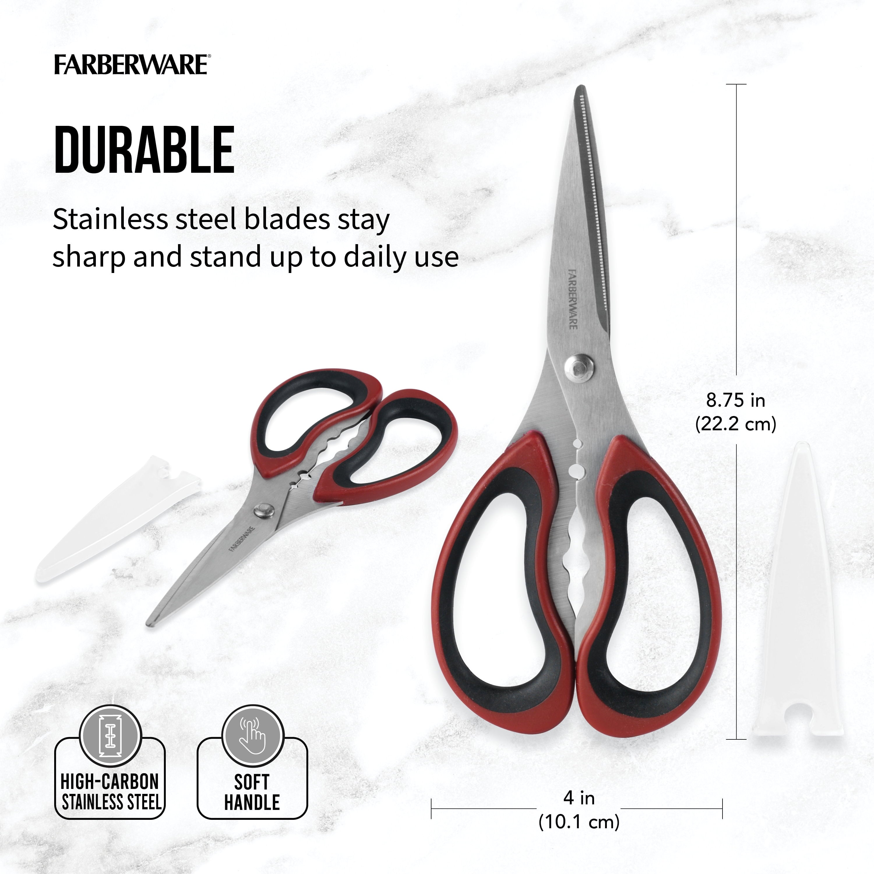 Ergonomic Manual Stainless Steel Kitchen and Herb Shears with Red and Black Handle - Premium Stainless Steel Garlic Presser & Peeler Detail