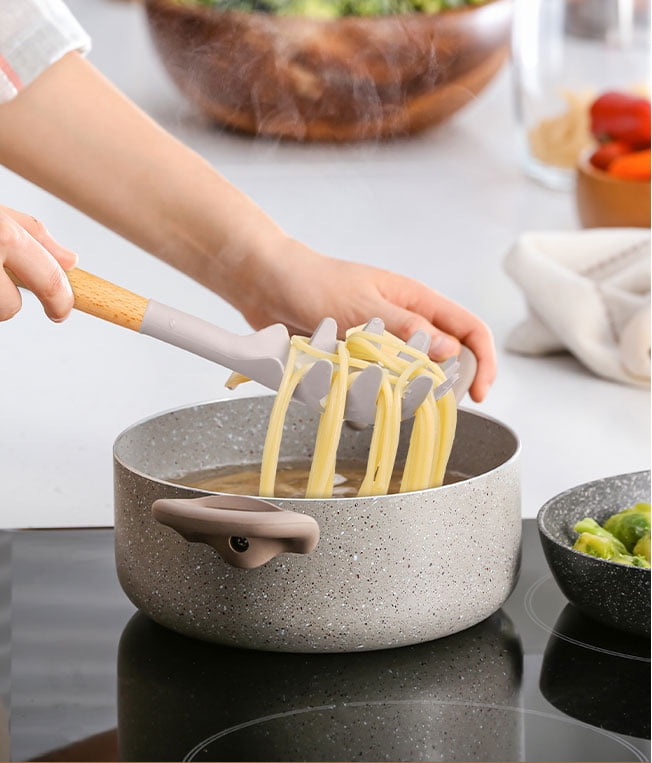 Chef-Quality Silicone & Bamboo Cooking Utensil Set, 14 Pieces - Heavy Duty Stainless Steel Kitchen Shears Detail