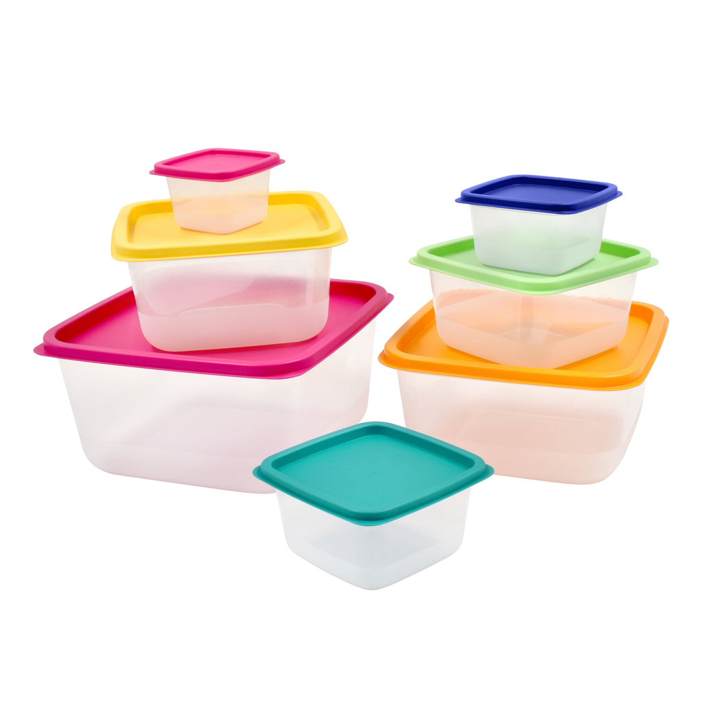 Playful Geometric Plastic Rainbow Food Storage Set, Multi Color, 14 Count, Best Used for Leftover Storage and Reheating - Fun Food Fidget Cookie Squishable Toy Detail