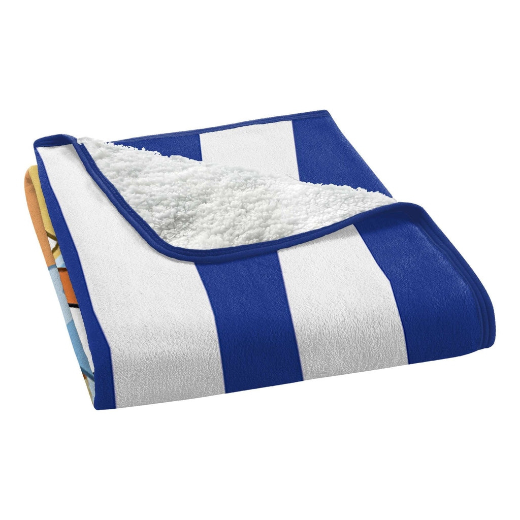 Cozy Fleece Happy Hugs Kids Silk Touch Throw Blanket with Sherpa Reverse, 46 x 60 inches Blue – Soft Plush Fleece Throw Blanket - Luxury Knitted Decorative Throw Blanket with Fringes Detail