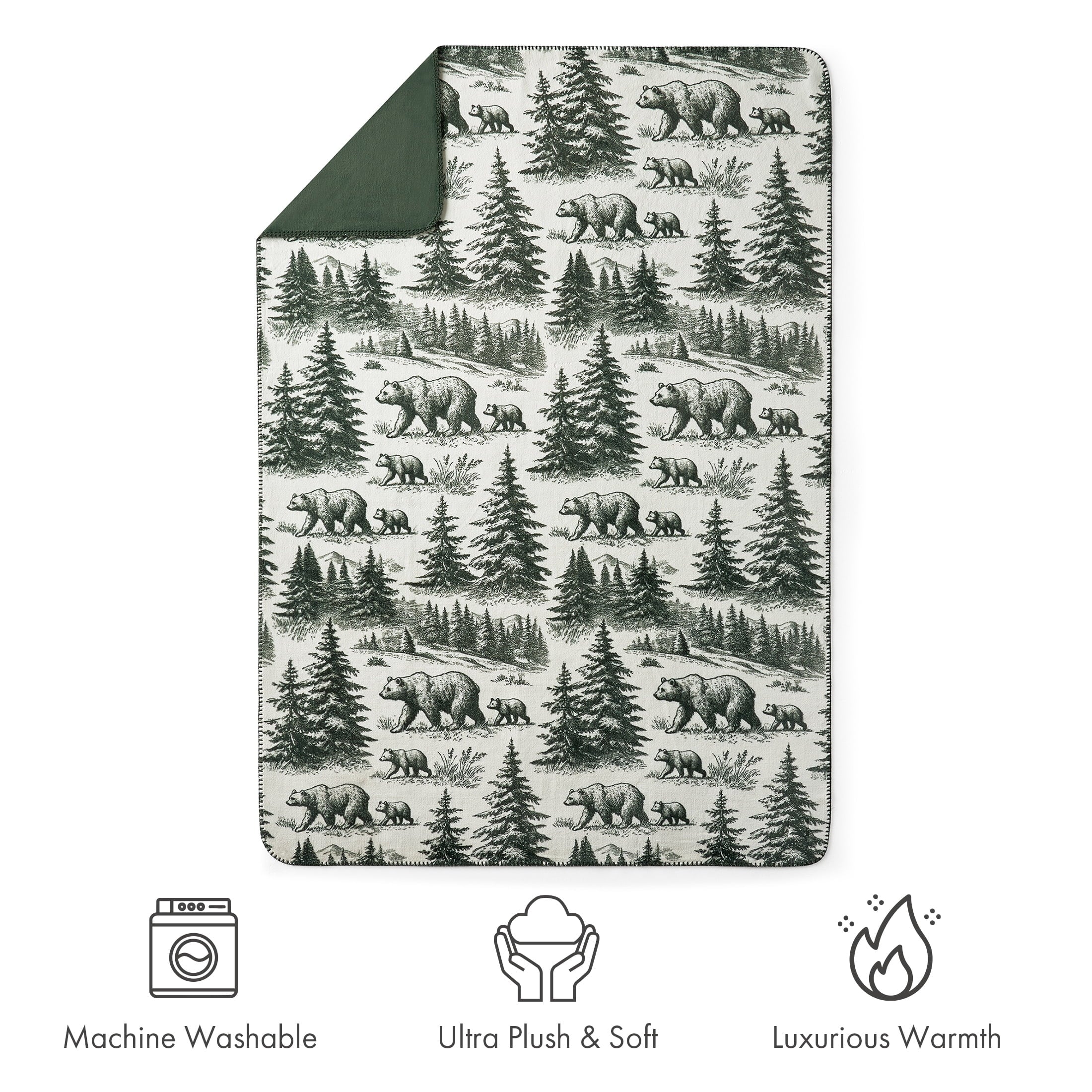 Lightweight Warm Plush Oversized Throw Blanket for Couch or Bed, Soft Flannel Fleece, Green Pine Trees, 50"x72" - Luxury Knitted Decorative Throw Blanket with Fringes Detail