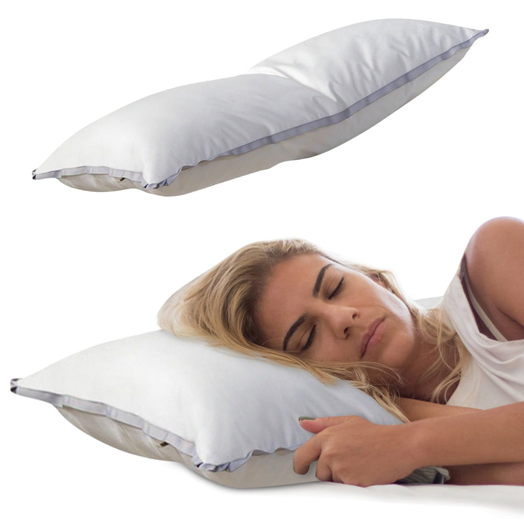 Orthopedic Support Extra Flat Soft Thin Pillows Queen Size, Bed Pillow with Full Cotton Filling for Side Back Stomach Sleepers, 20x30 In... - Hotel Quality Plush Sleeping Pillows Detail