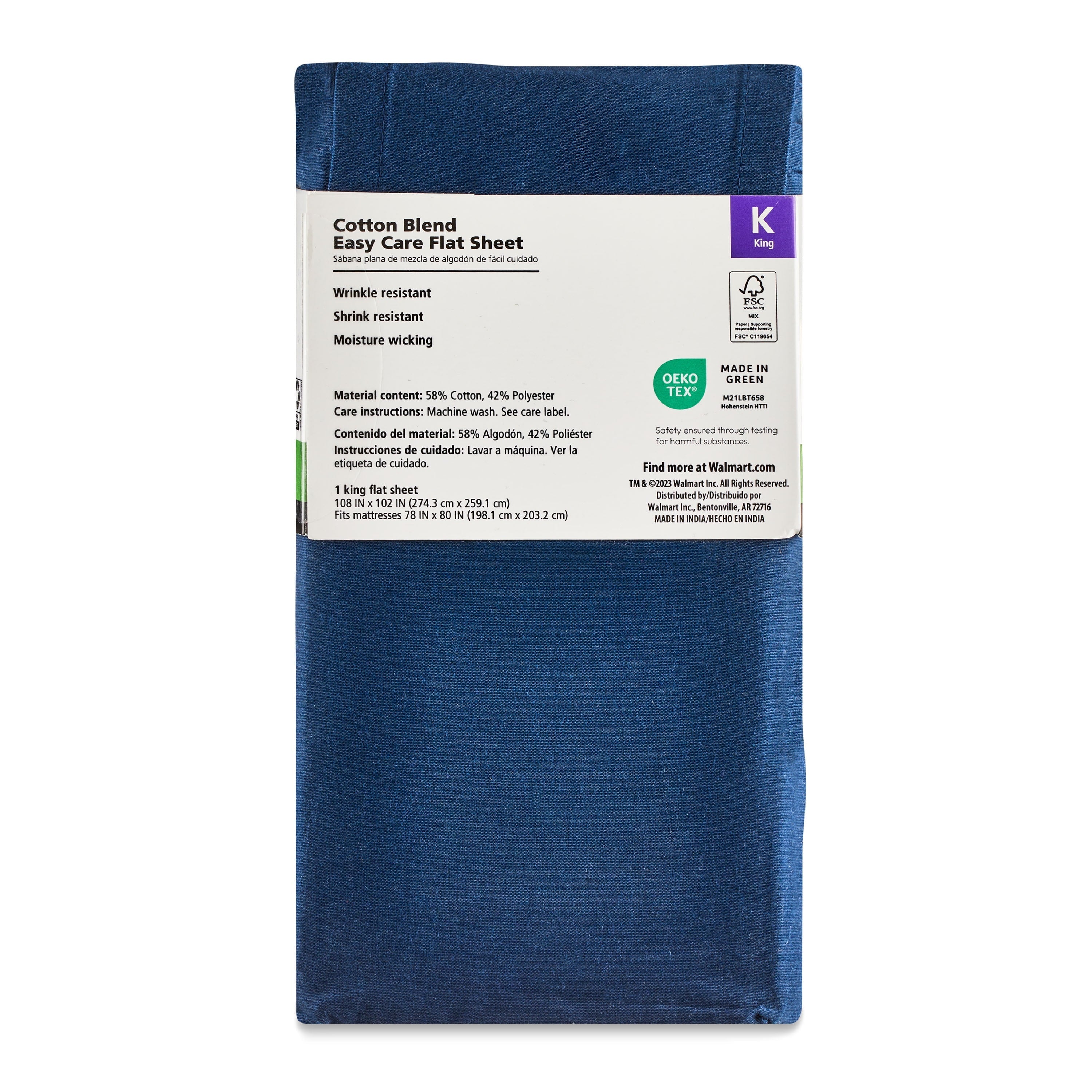 Breathable Luxury 300 Thread Count Easy Care Blue Cove Cotton Blend Percale Flat Bed Sheet, King - Cooling Hotel Quality Bedding Sheets and Pillowcases Detail