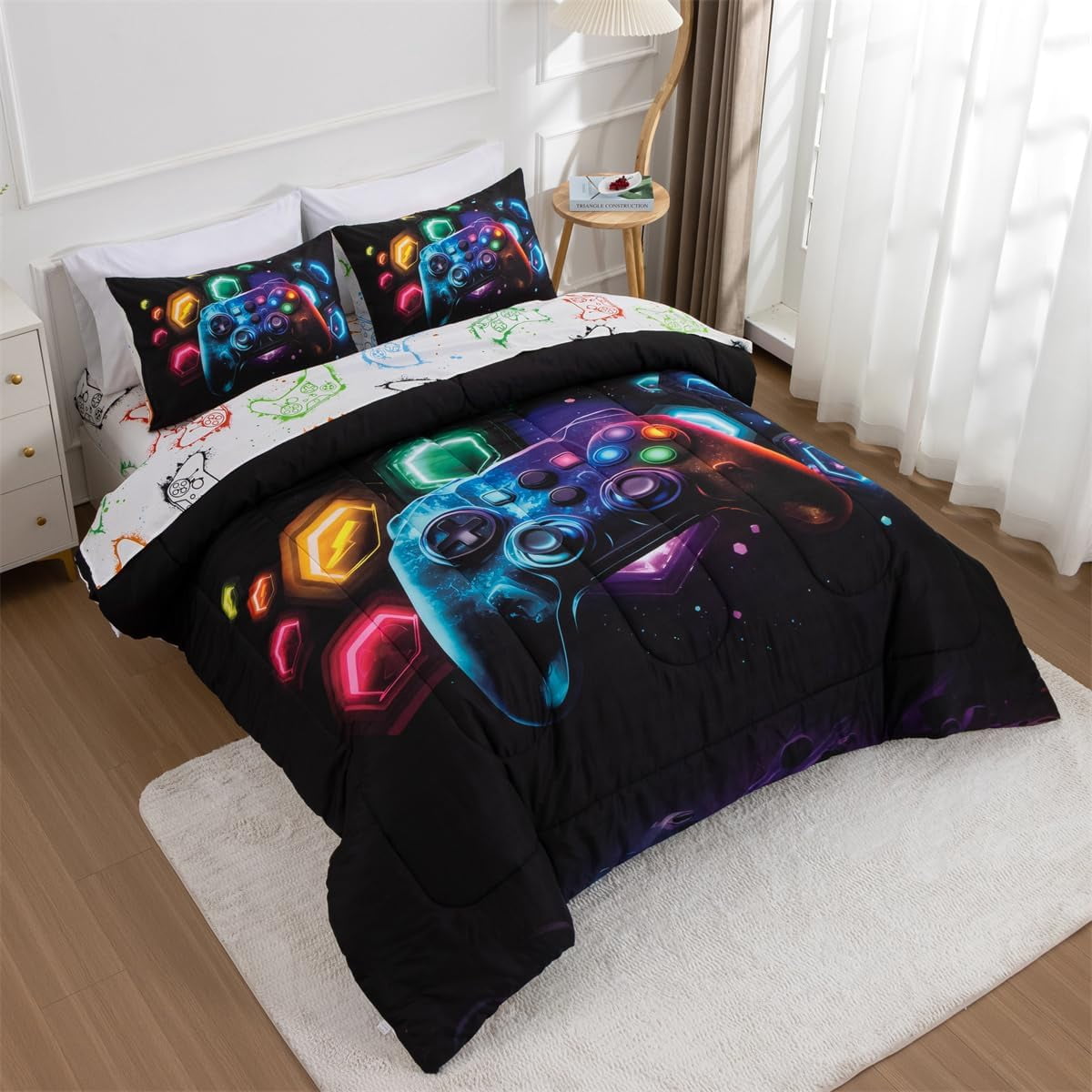 Luxurious Quilted Game Console Comforter Set for Boys Girls Kids Space Universe Gaming Geometric Lightweight Microfiber Gamer Bedding S... - Luxurious Quilted Duvet Cover Set Detail