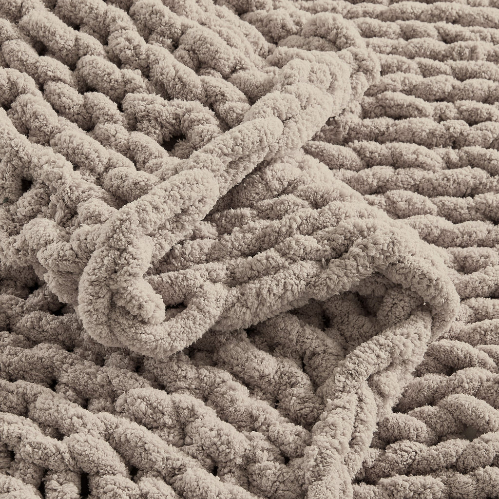 Lightweight Warm Chunky Knit Throw Blanket Handmade Soft Throws for Couch Sofa Bed, 50" x 60" Taupe - Luxury Knitted Decorative Throw Blanket with Fringes Detail