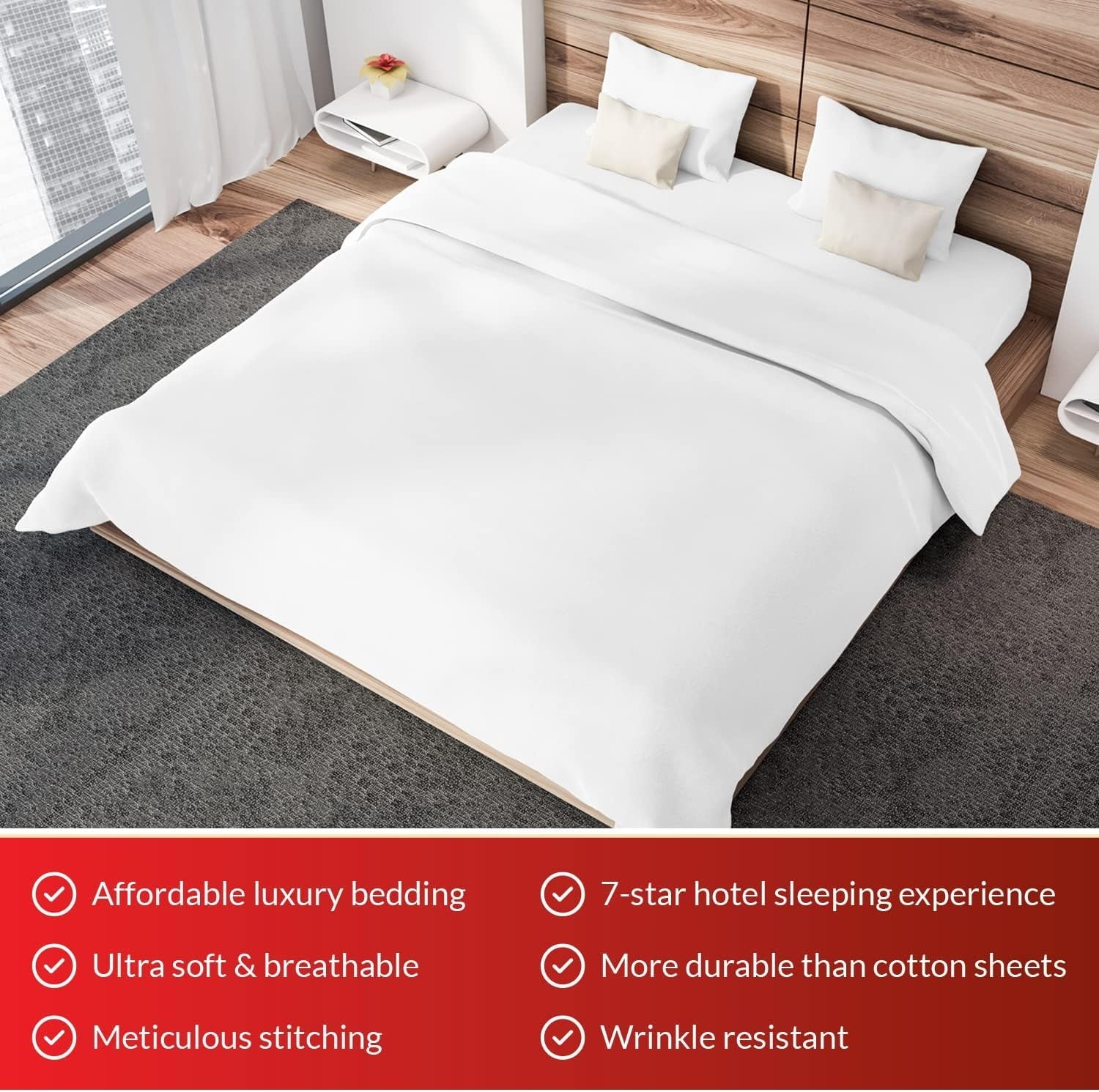 Premium Egyptian Cotton Sheet Set of 4, 16-inch Deep Pocket - Microfiber Bed Sheets, White - Premium Ultra-Soft Pillowcase Pair for Sleeping Detail